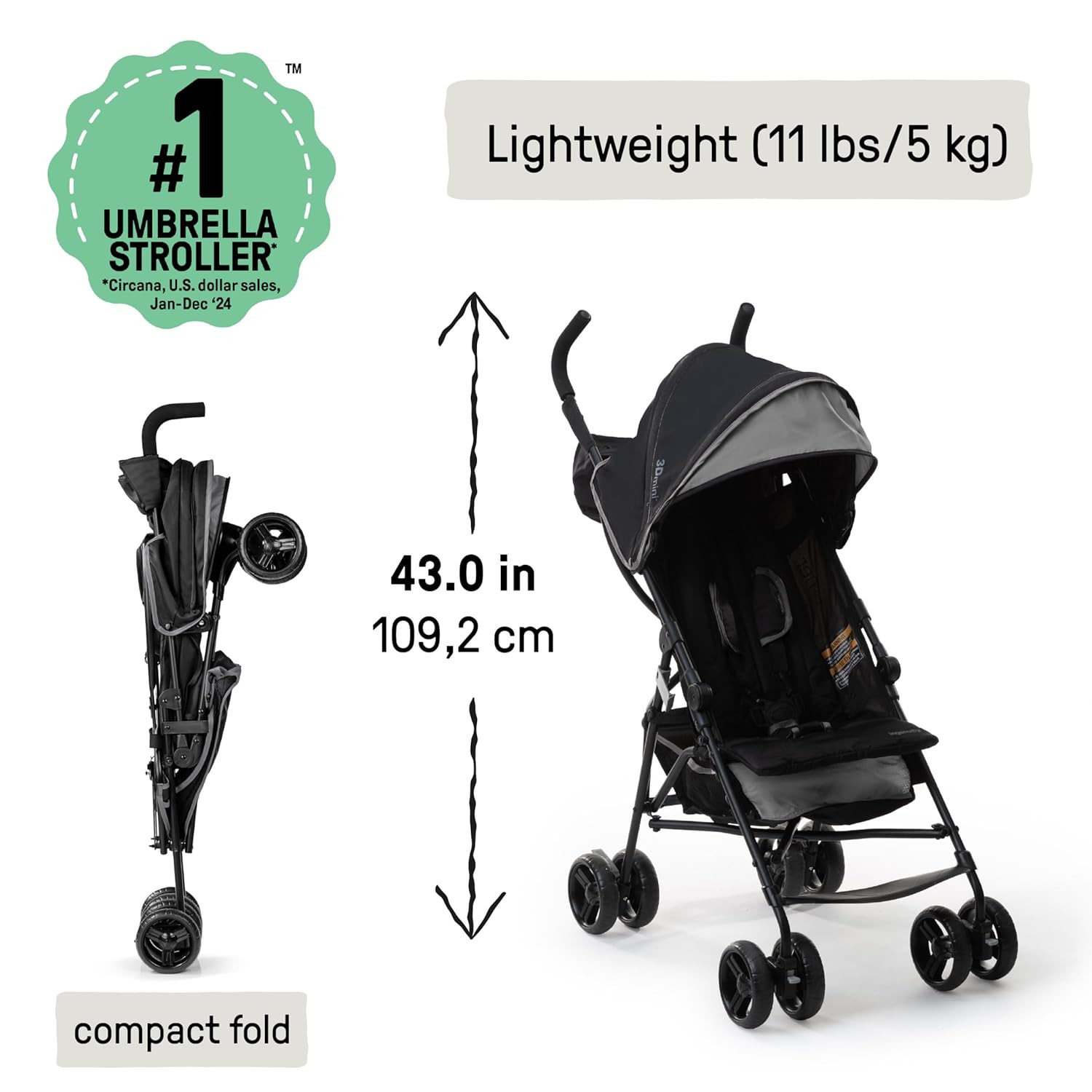 Lightweight 3D Mini Stroller - Compact Fold, Multi-Position Recline & Canopy
