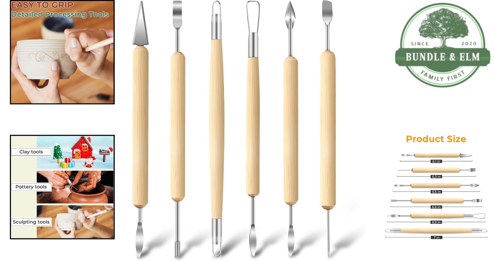 Pottery and Sculpting Tool Set with Wooden Handles and Stainless Steel Heads