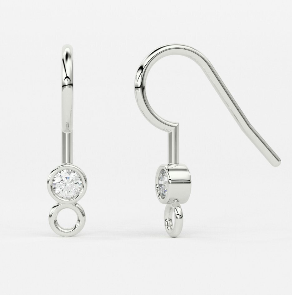 14K Solid White Gold Ear Wire Findings Natural Diamond Earring Jewelry Findings.