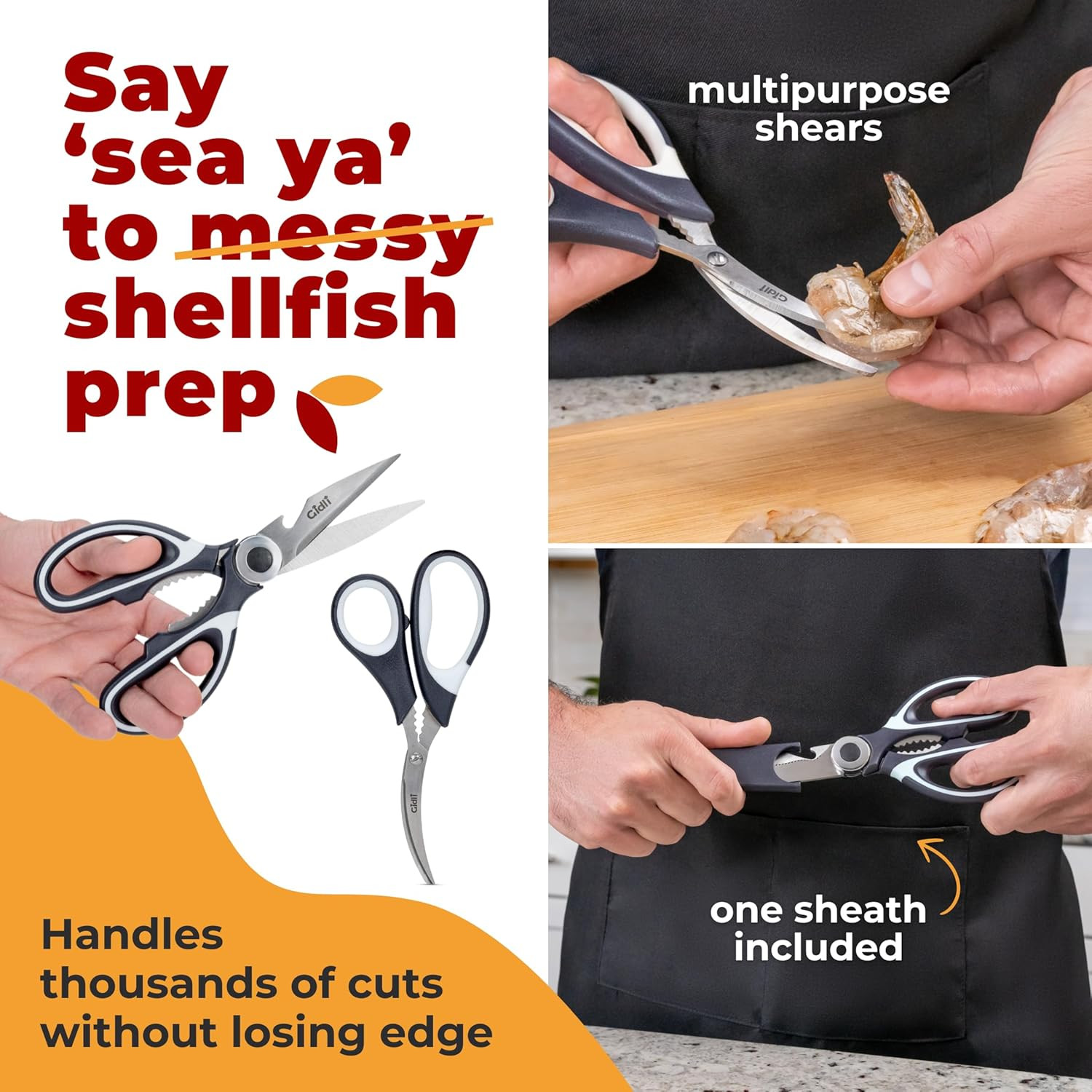 Kitchen Shears by - Lifetime Replacement Warranty - Includes Seafood Scissor...