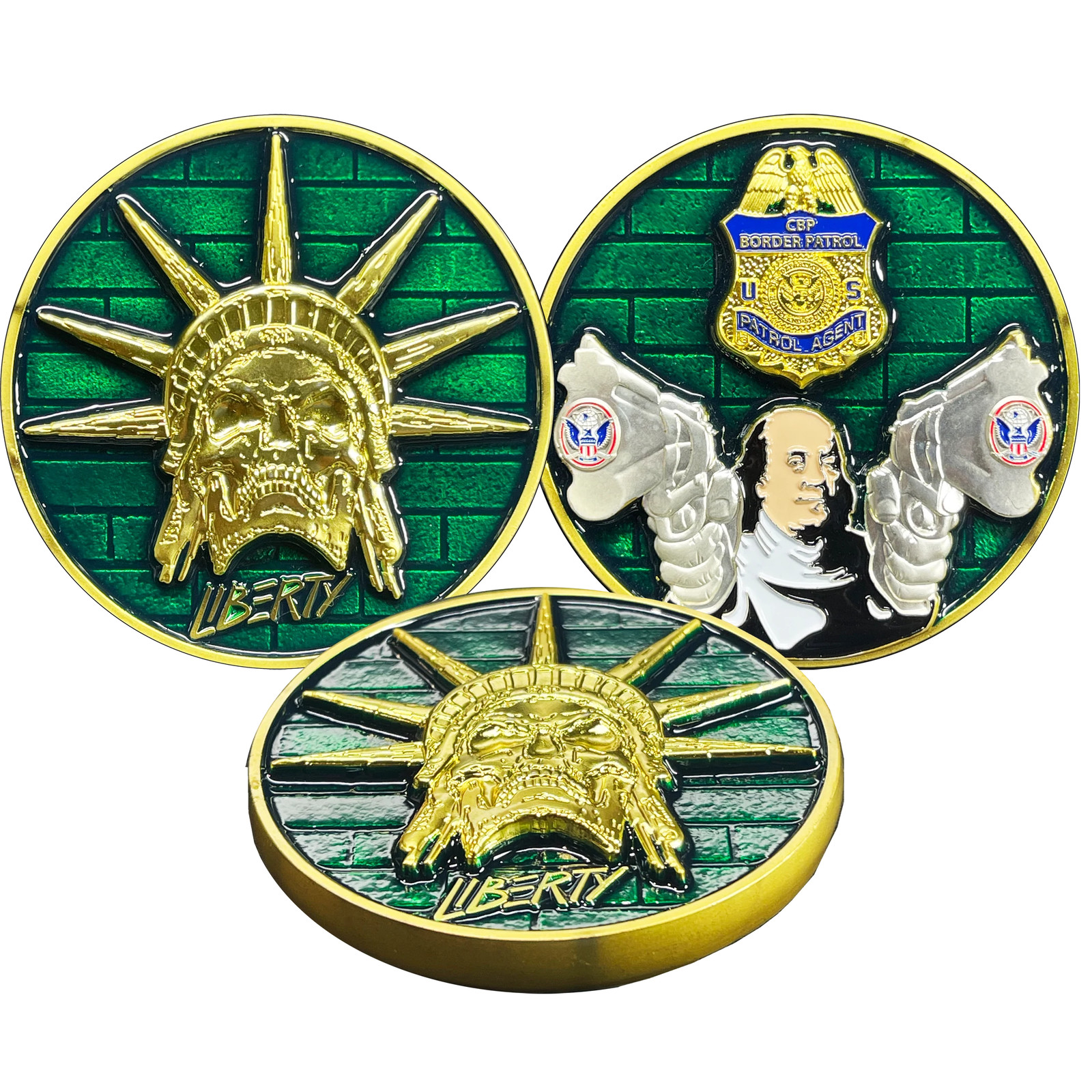 BL17-001 Skull Statue of Liberty Benjamin Franklin Revolvers CBP Border Patrol A