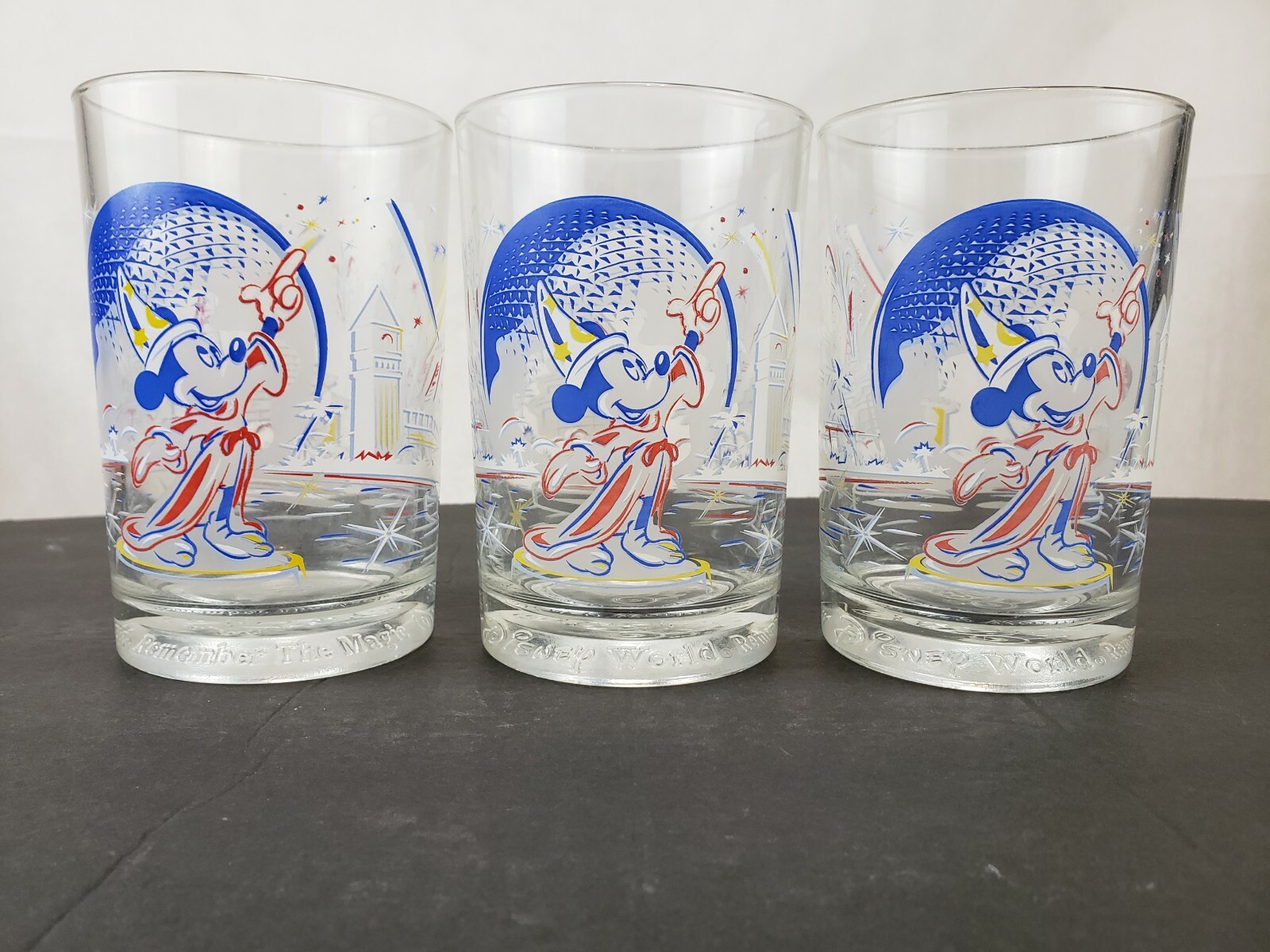 3 Walt Disney World 25th Anniversary Remember the Magic Drinking Glasses Vintage
