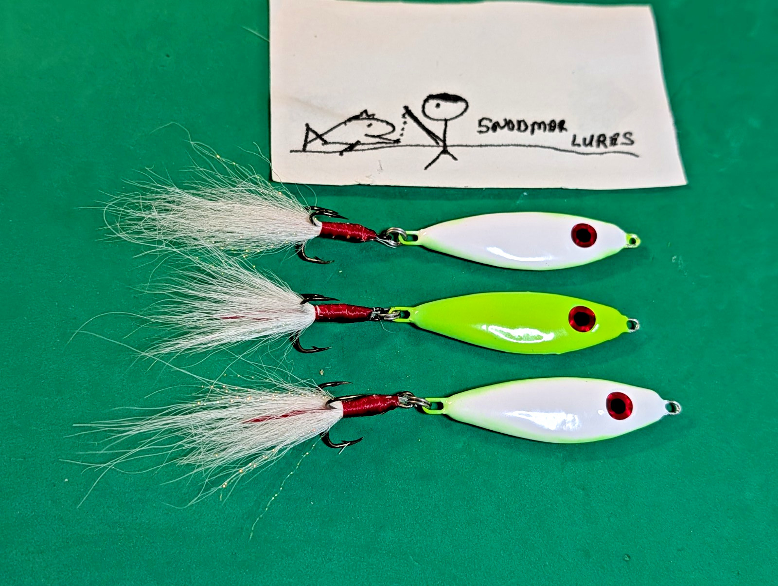 3 -1 oz SHAD Fishing Casting Jigging Slab Lead Spoons Lures white and chartreuse