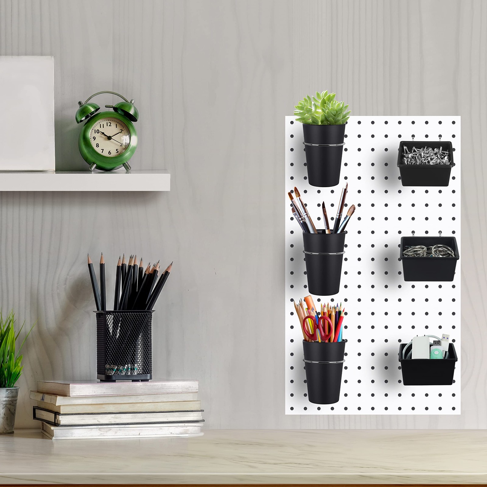 Kuhome 6 Sets Pegboard Bins with Hooks - Organizer for 6 Pack, Black