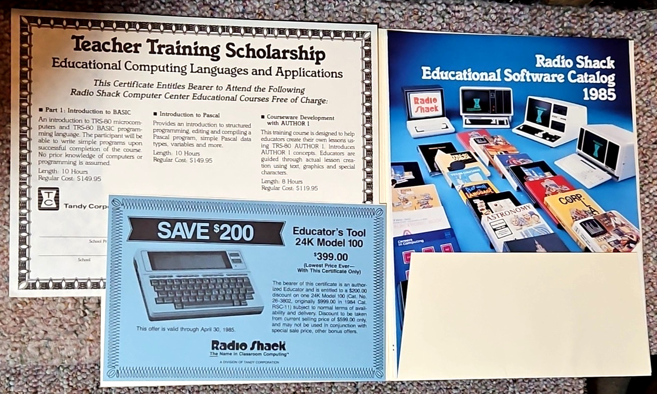 1985 RadioShack 24K Model 100 TRS80 3rd Edition Educational Software Catalogs +