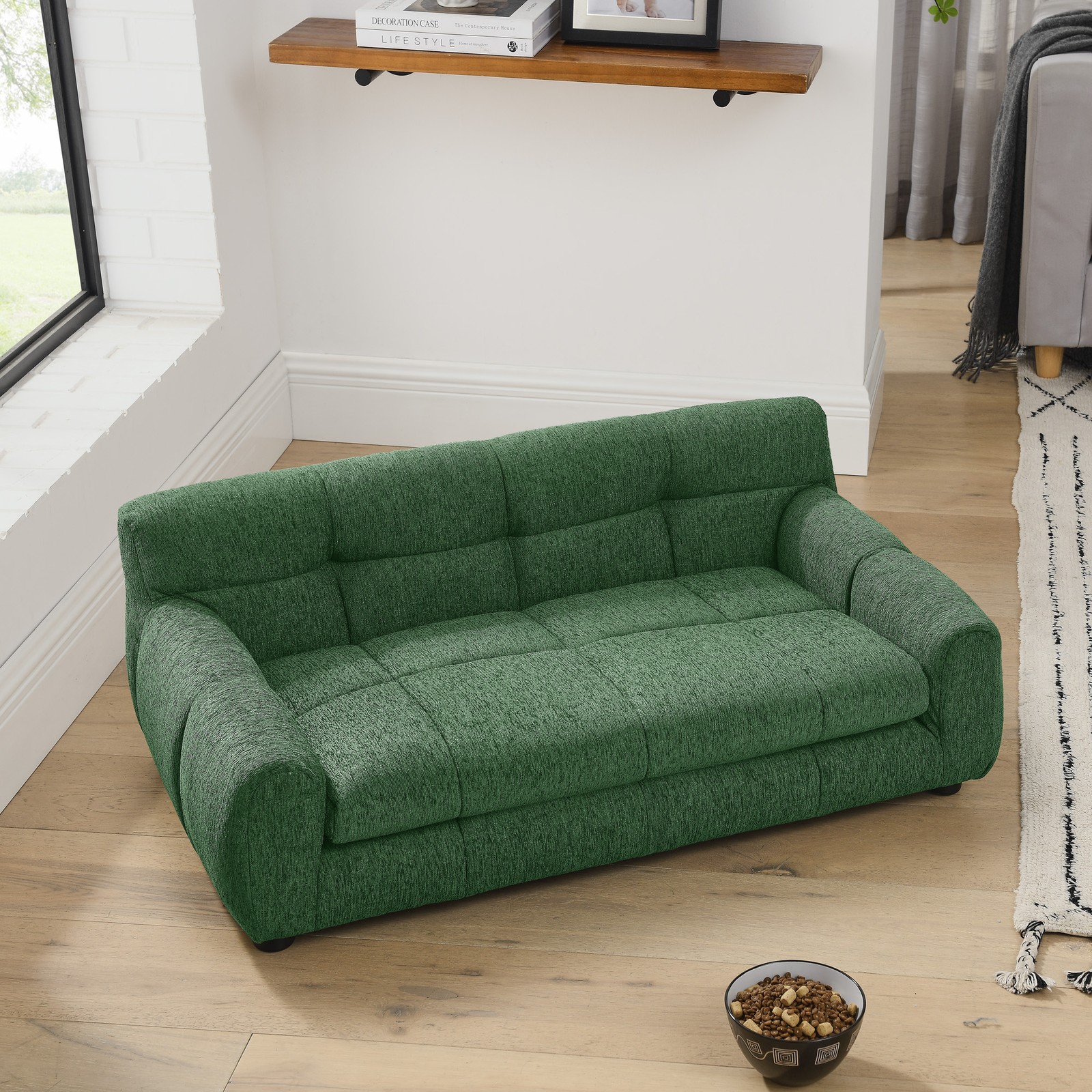 Soft Comfortable Pet Sofa Backrest Armrests Suitable for Small Medium Dogs Green