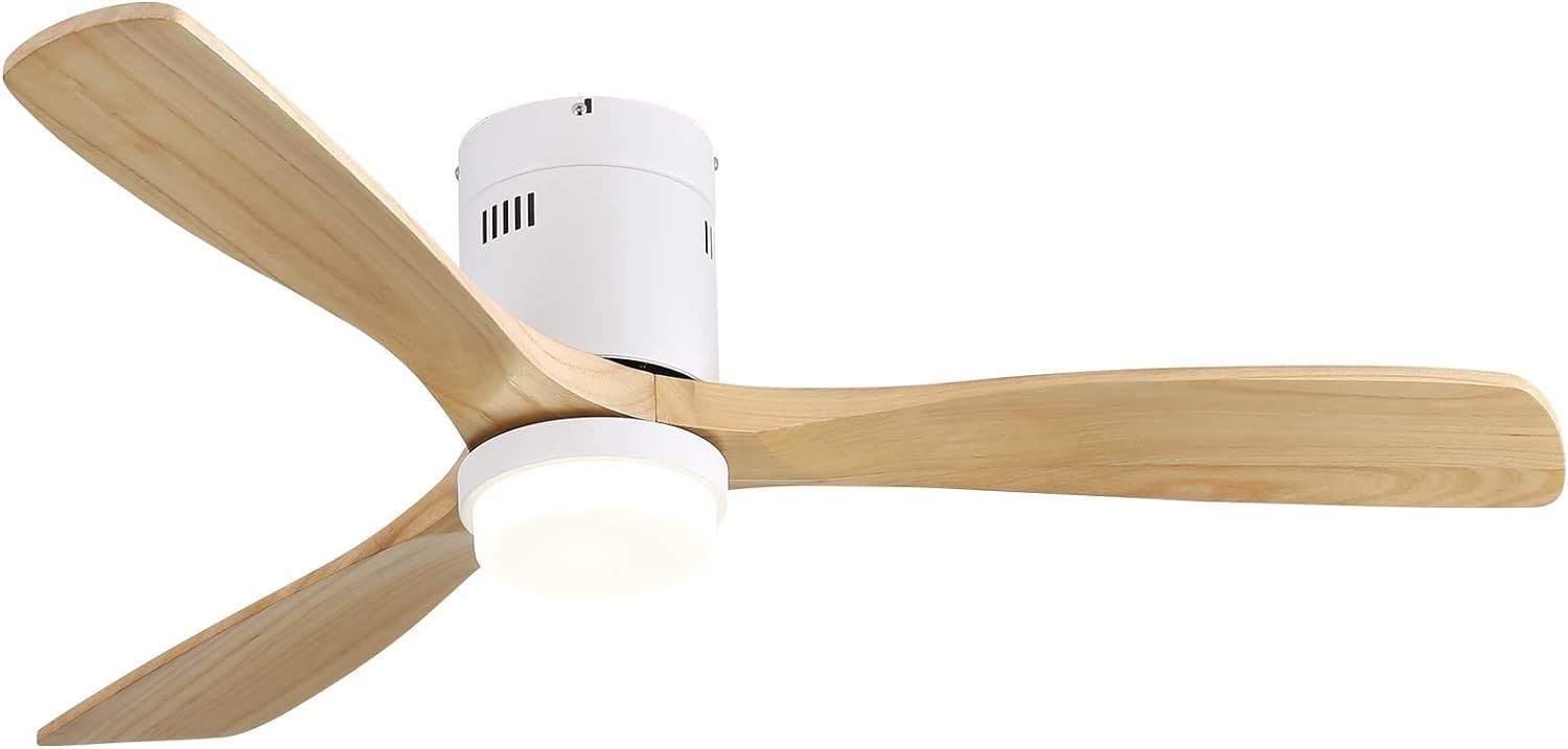 52 Inch Decorative Ceiling Fan With 6 Speed Remote White 3 Solid Wood Blades