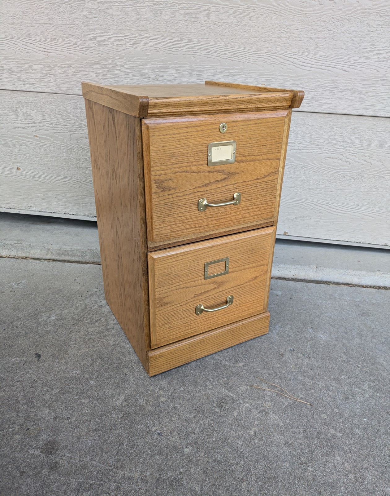 Vintage Industrial Mission Style Oak Wood Filing File Cabinet 2 Drawer Brass R22