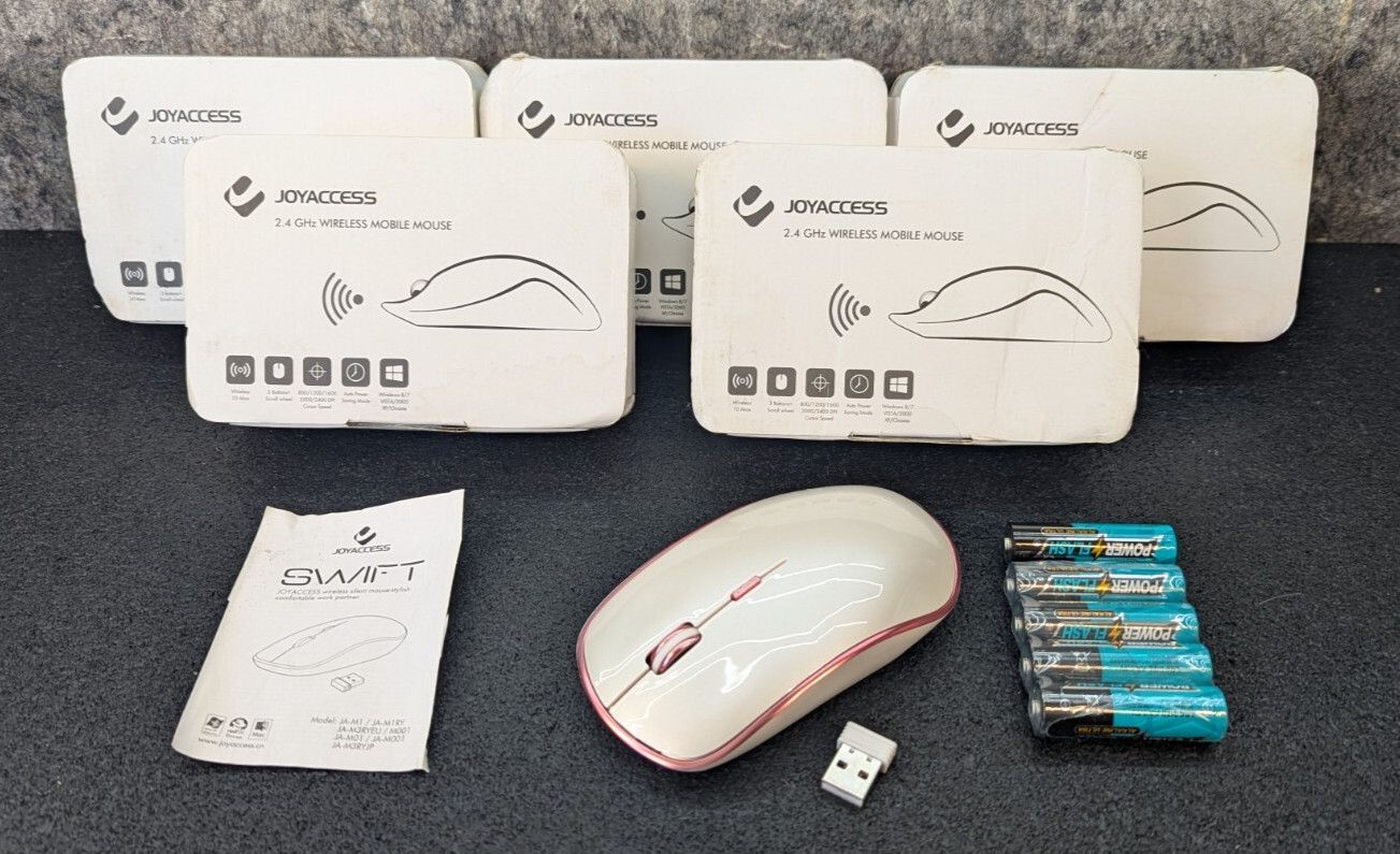 Lot of 5  - Joyaccess 2.4GHz Wireless Mobile Mouse - Pink White 🔥New🔥