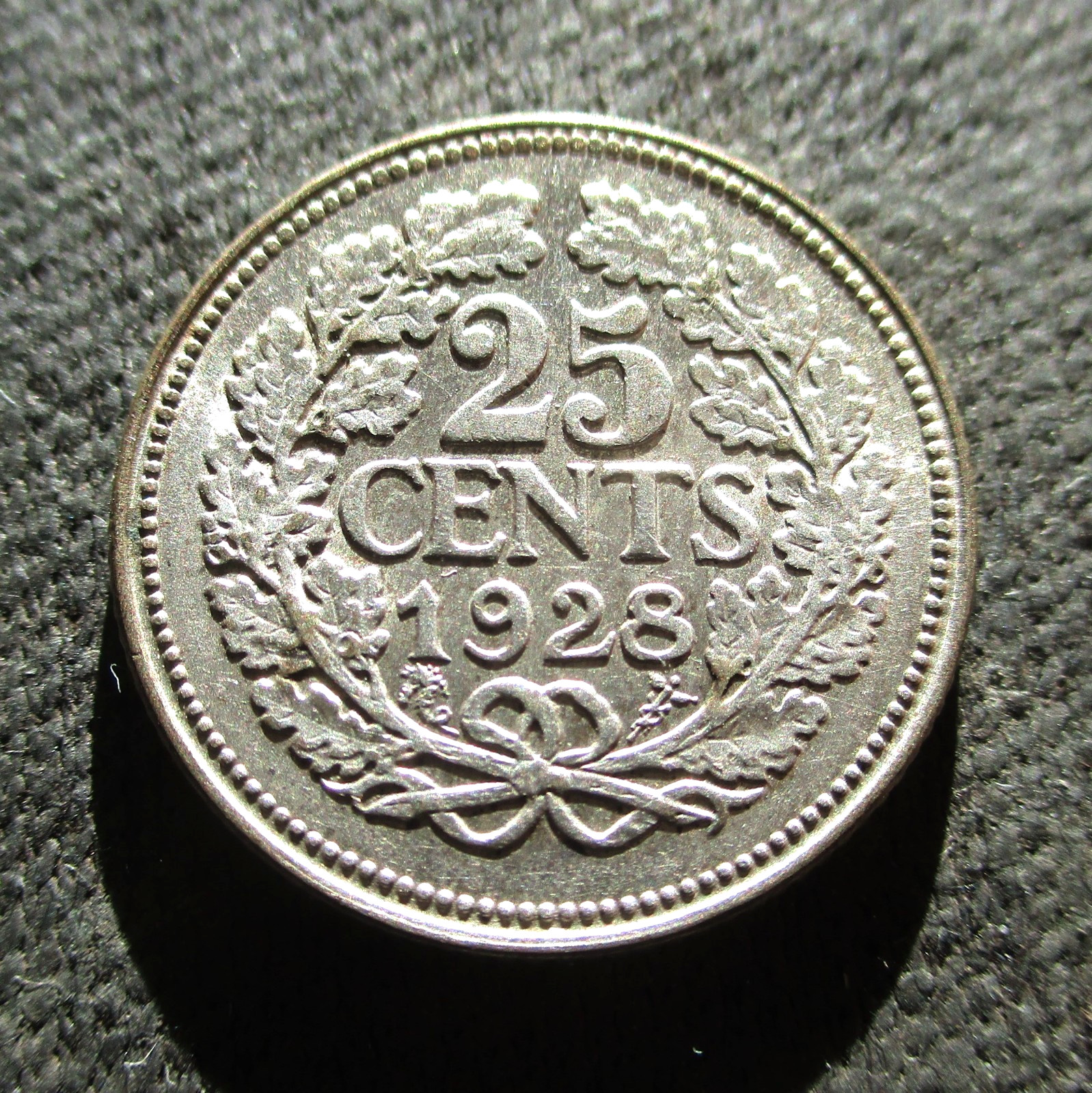 OLD SILVER 25 CENTS 1928 COIN OF NETHERLANDS ~ QUEEN WILHELMINA