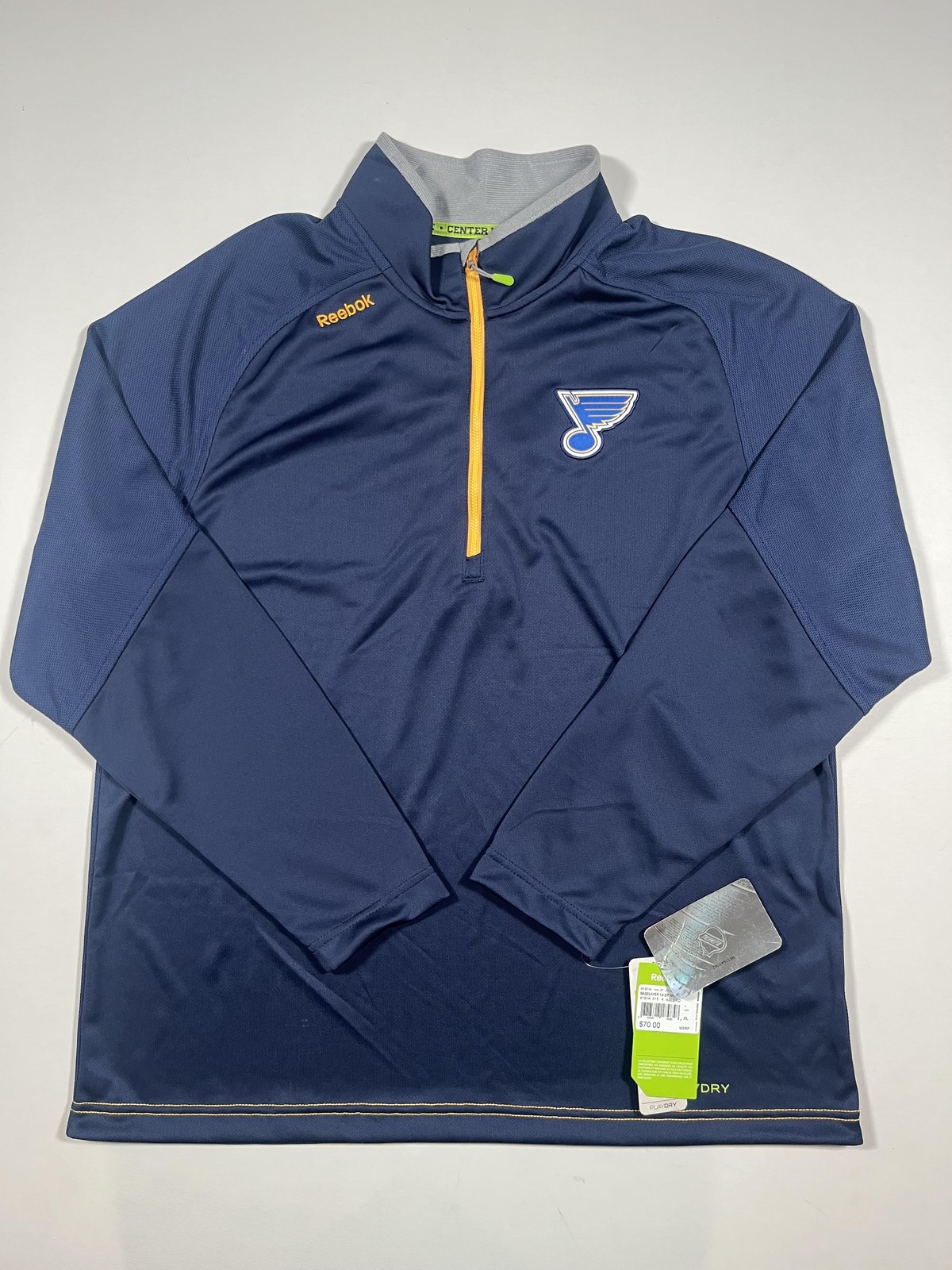 St Louis Blues Shirt Mens XL Blue NHL Hockey Reebok Center Ice 1/4 Zip PlayDry
