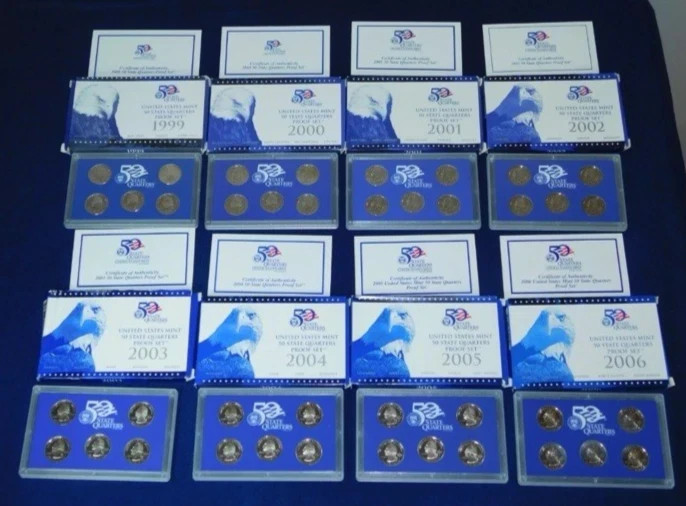 SET OF 8 UNITED STATES MINT COINS 50 STATE QUARTERS PROOF SETS 1999-2006