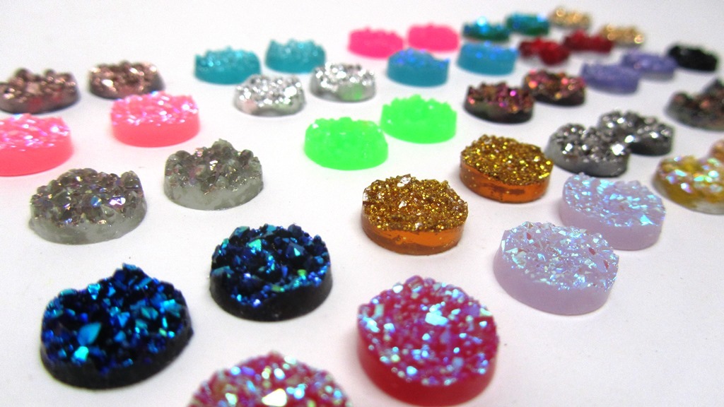 40 pcs. Mix of Resin Faux Drusy Druzy Embellishmen Faux Quartz Cabochons - 12mm