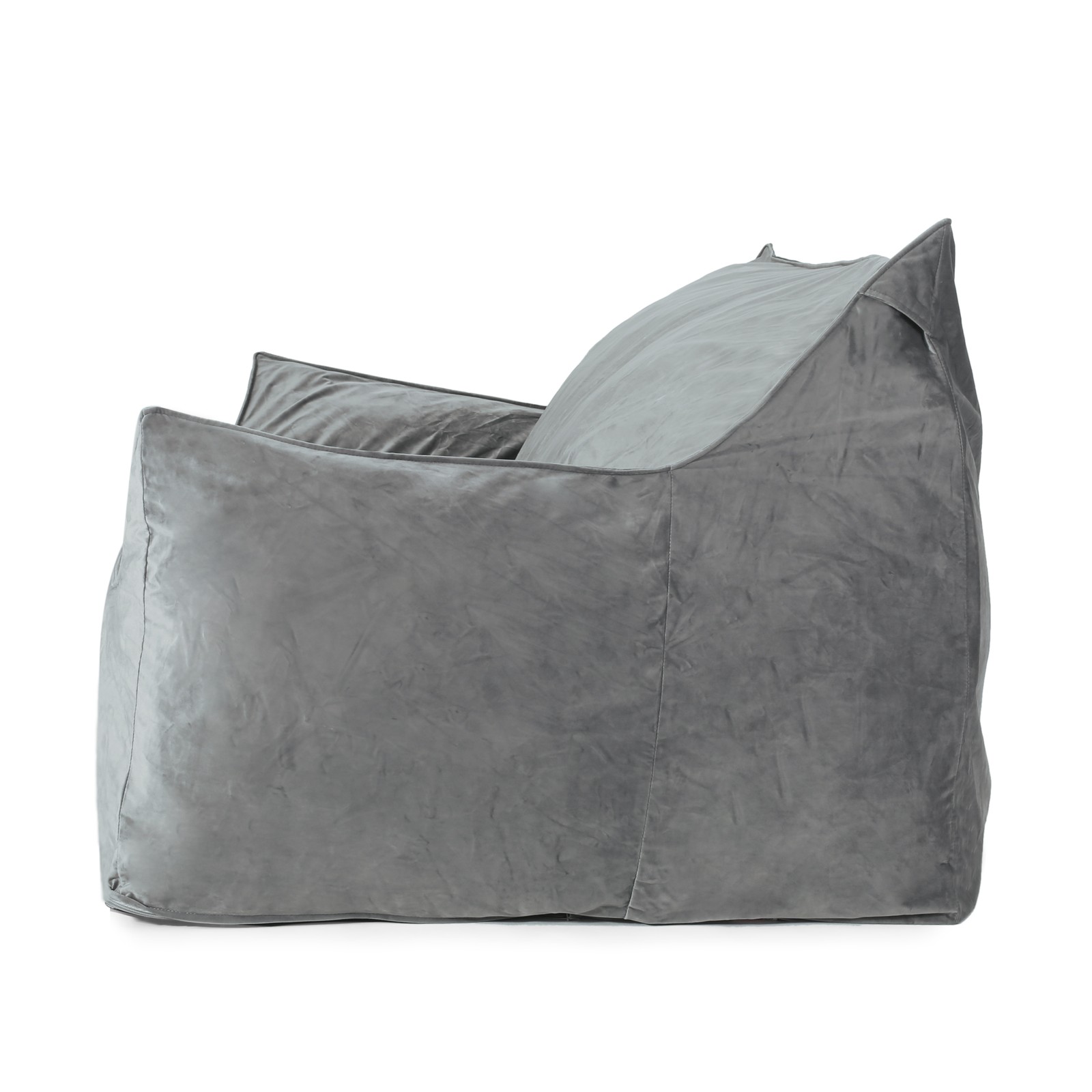 Fila Velveteen 2 Seater Oversized Bean Bag Chair with Armrests, Gray|Gray