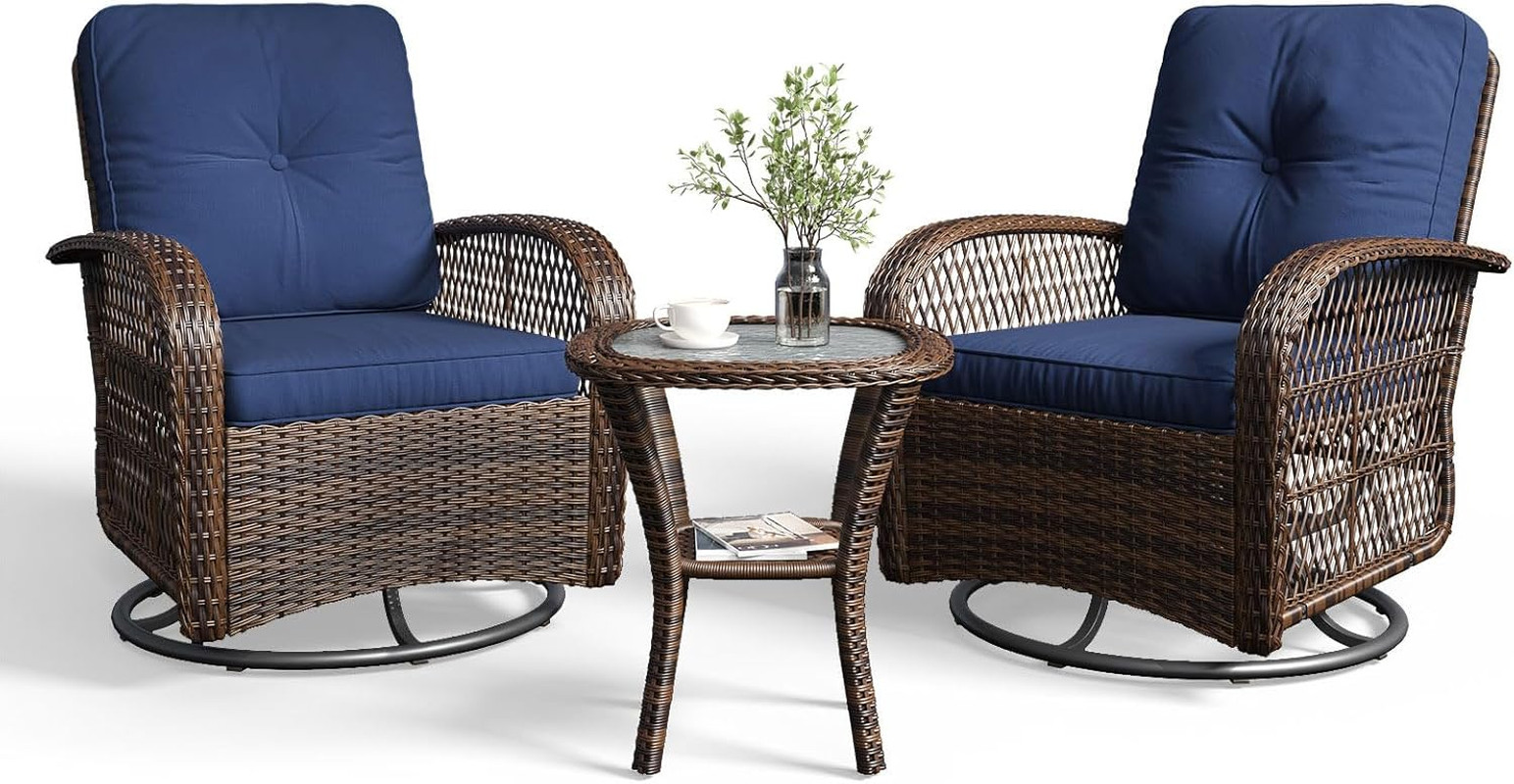 Aoxun 3 Pieces Patio Furniture Set, Patio Swivel Rocker Chairs Set of 2, Wicker