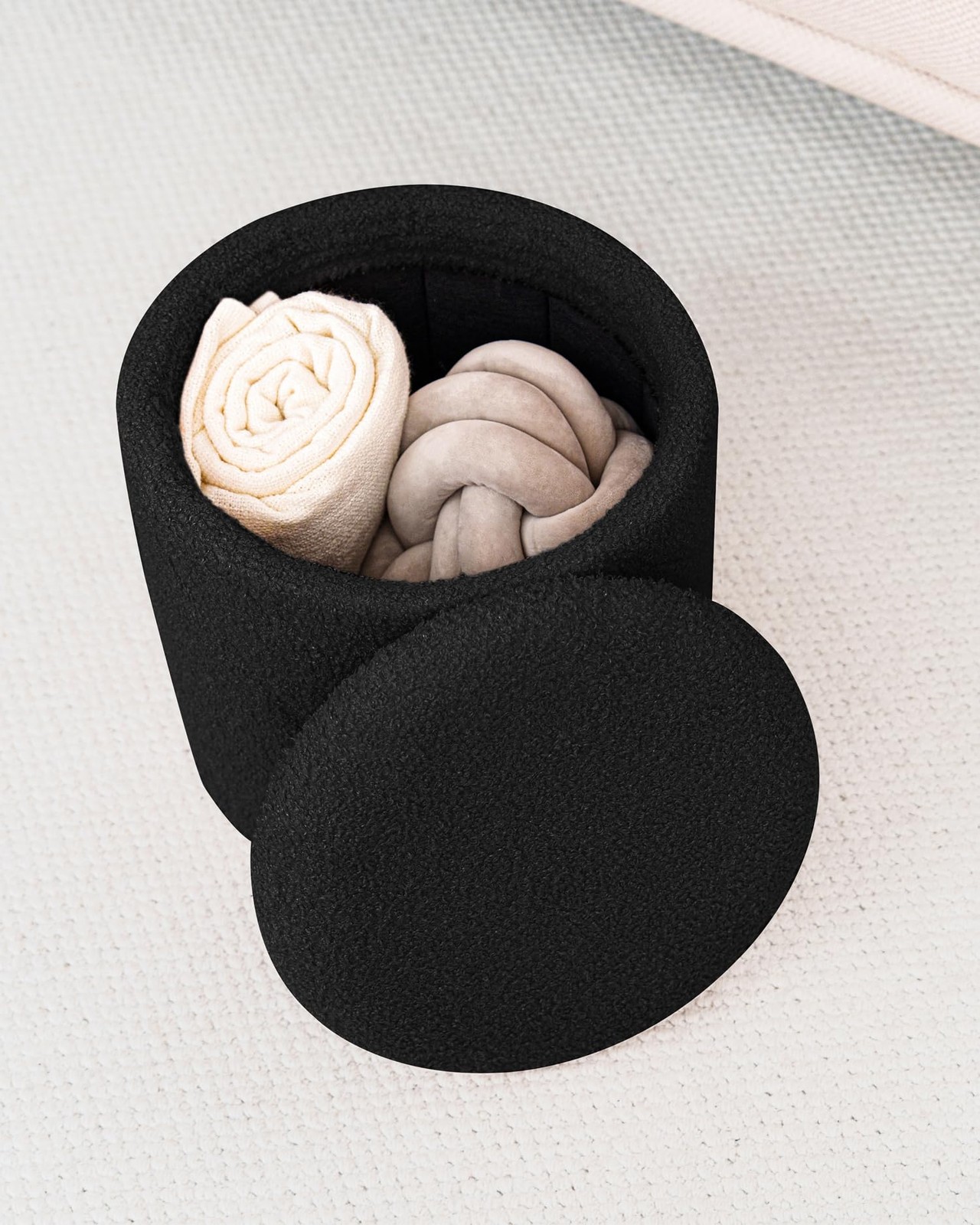 ZOLANOful Round Ottoman with Storage, Boucle Foot Rest Stool with Reversible ...