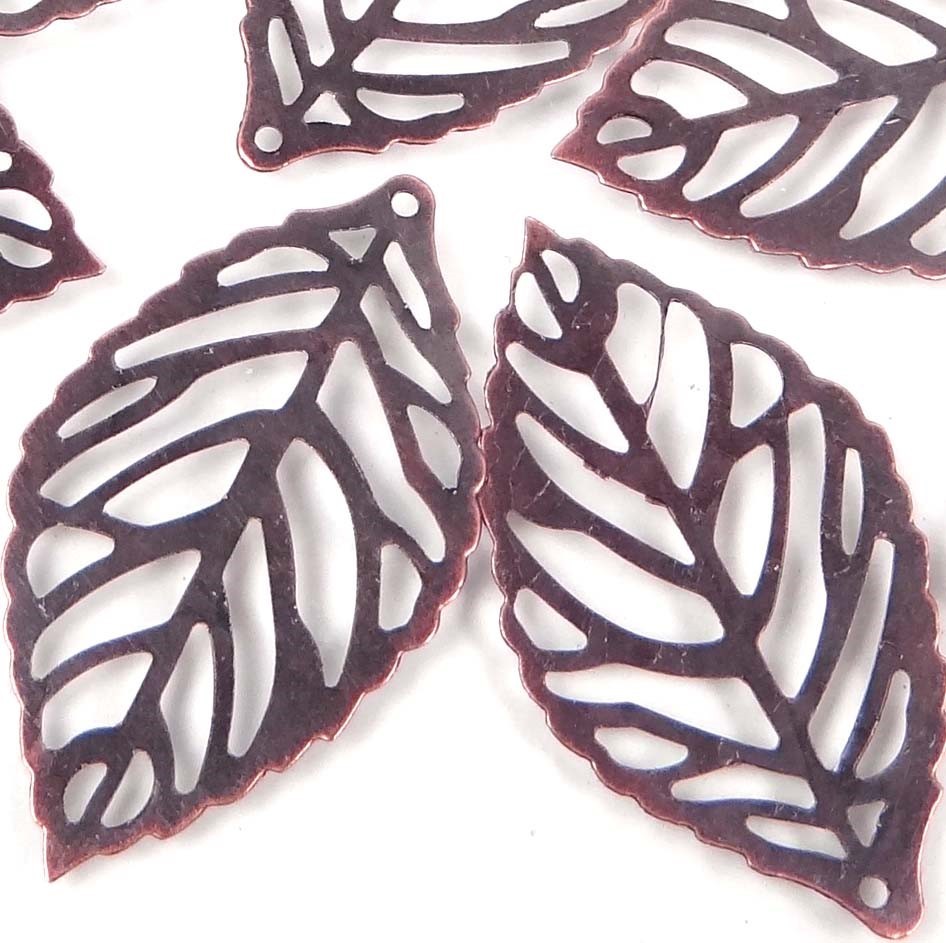 20 Antiqued Copper Filigree Leaf Stamp Focal Pendant 35x20mm