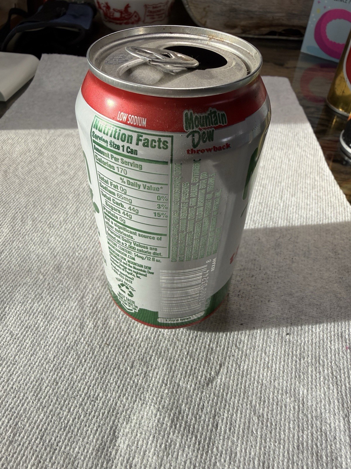 Mountain Dew Throwback Empty 12oz Soda 🥤 Can (2017)