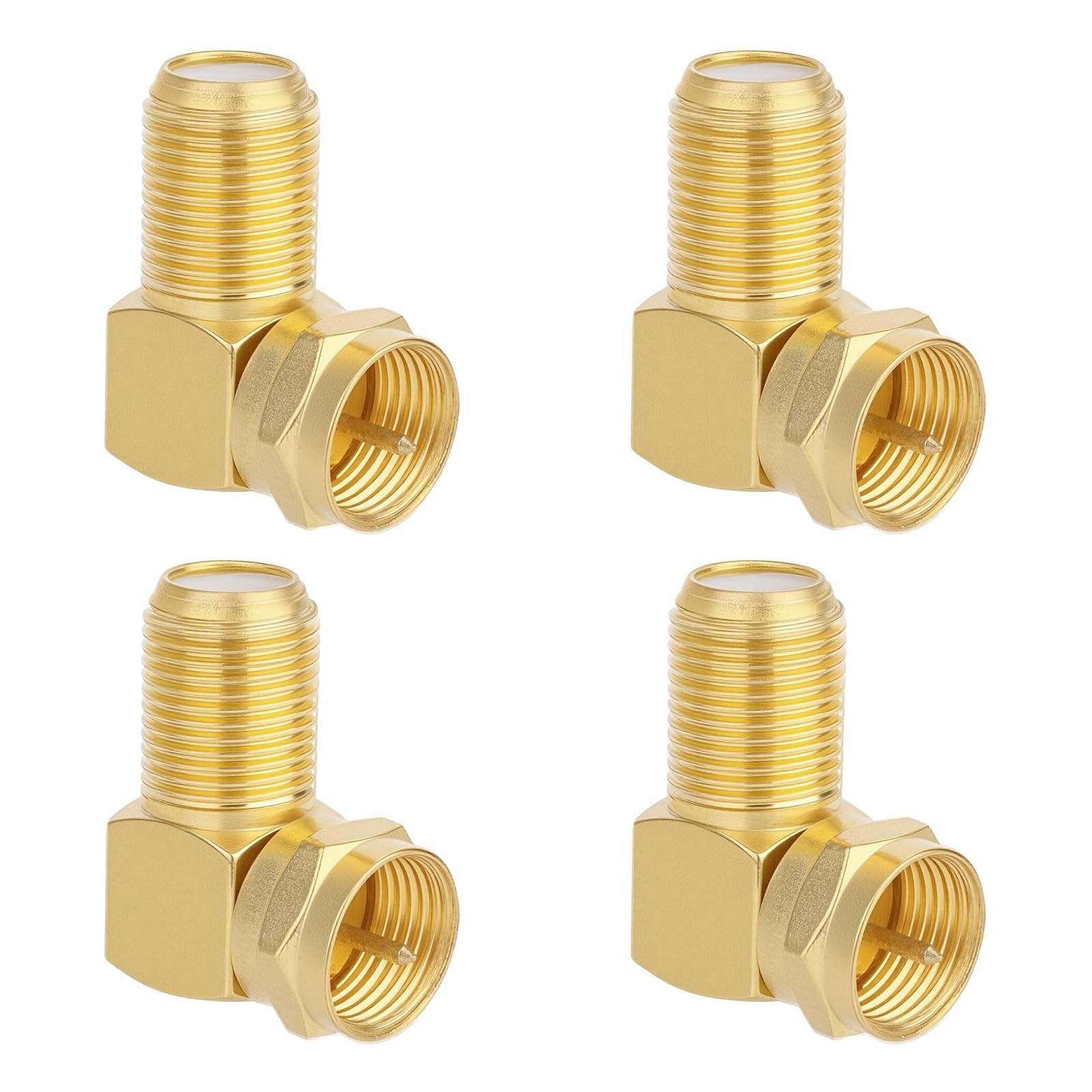 BTFO 4pcs RG6 90 Degree Coax Connectors, Weather-Resistant F Type Male gold