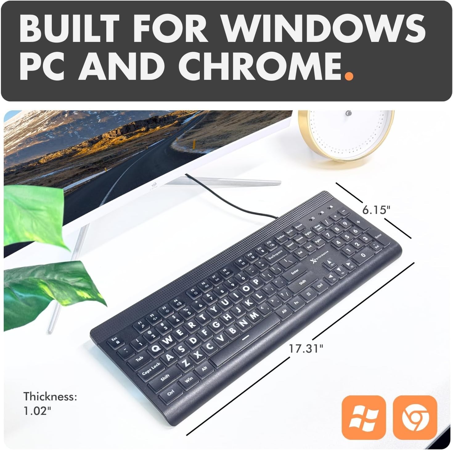 X9 Large Print Backlit Computer Keyboard - Easy to See Big Letters - Lighted USB