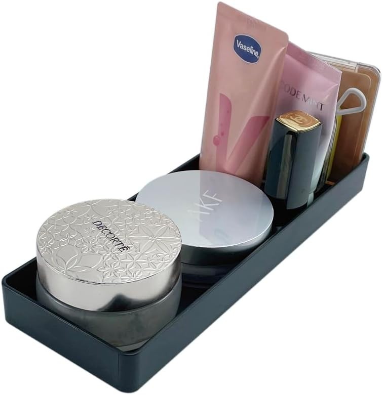 Rectangular Plastic Desk Organizer Half Accessory Tray 9.4" x 3.3" x 1" Black