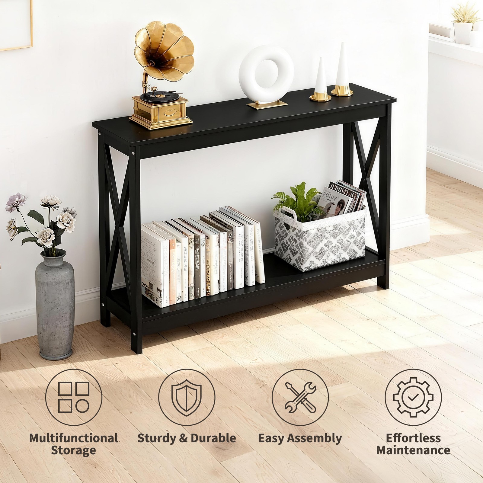 Console Table Along Bed Accent Side Stand Display Storage Shelf Entryway 47inch