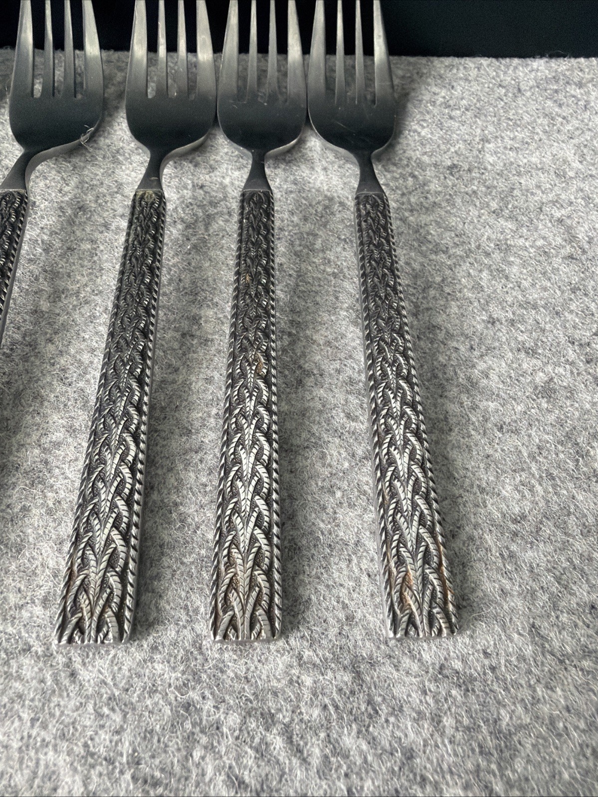 6 MCM JAPAN STAINLESS STEEL FLATWARE BRAIDED ROPE PATTERN Dinner Forks Flatware