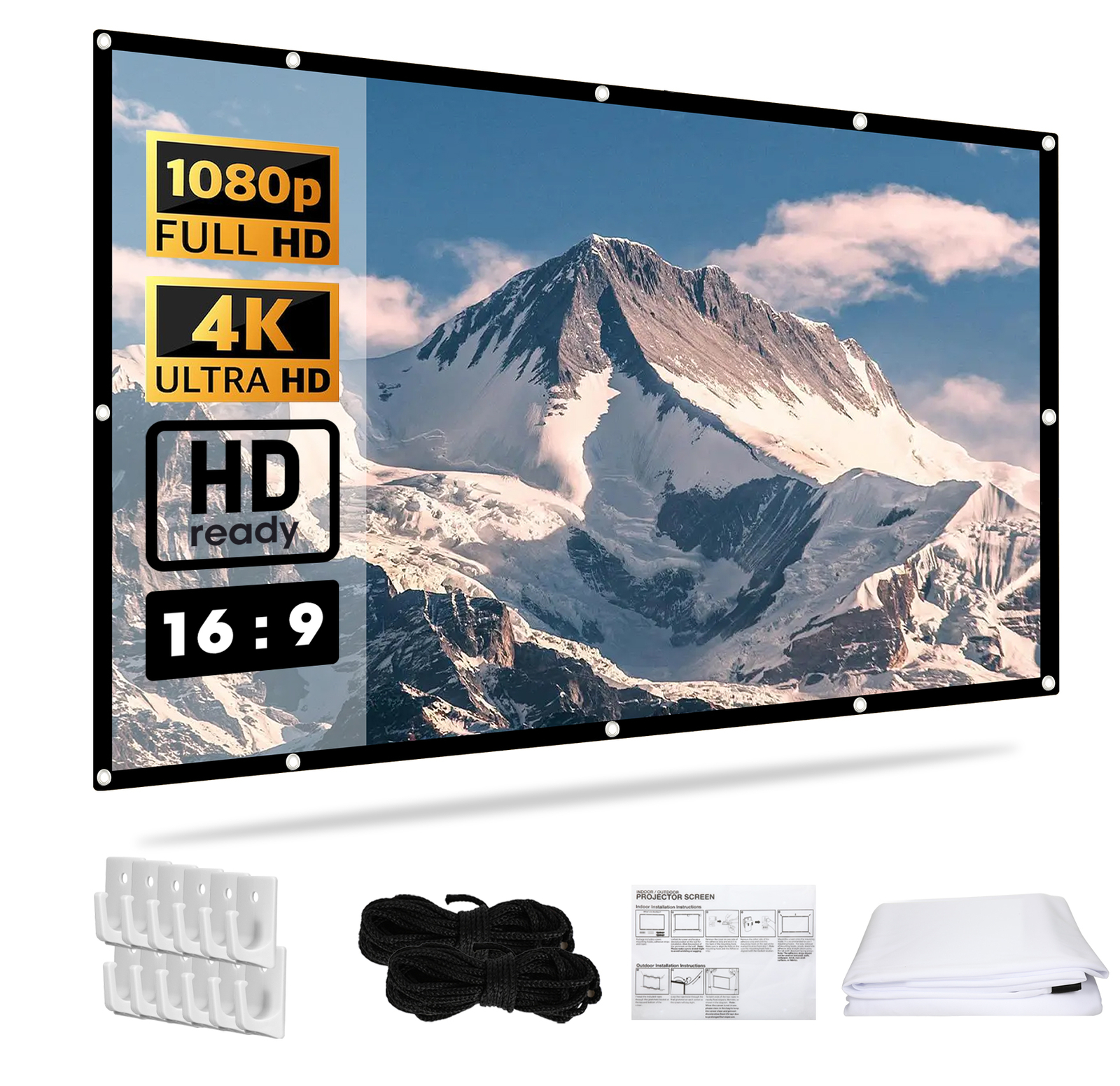 120" Portable Foldable Projector Screen Anti-Crease 16:9 4K HD Outdoor Home