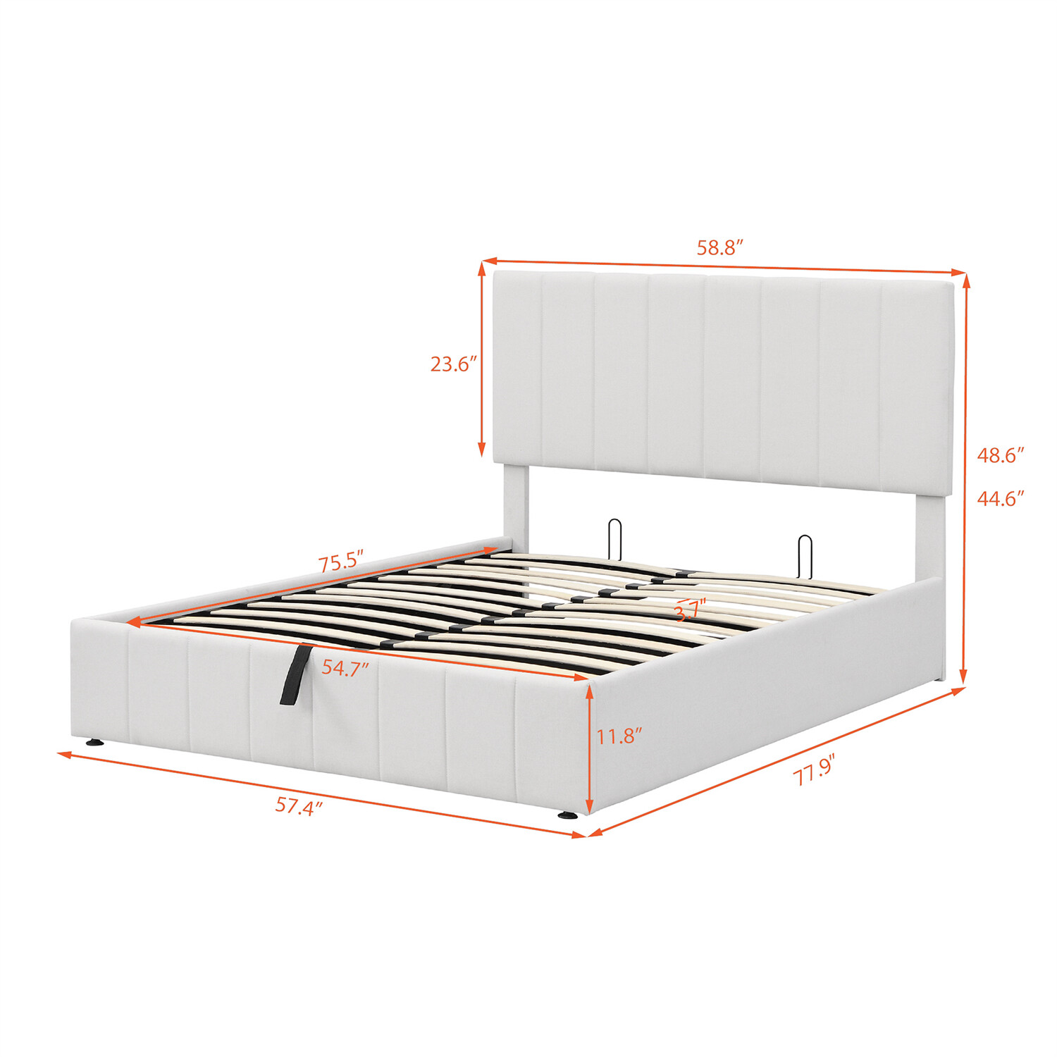 Full Size Upholstered Platform Bed Frame with Hydraulic Storage System White New
