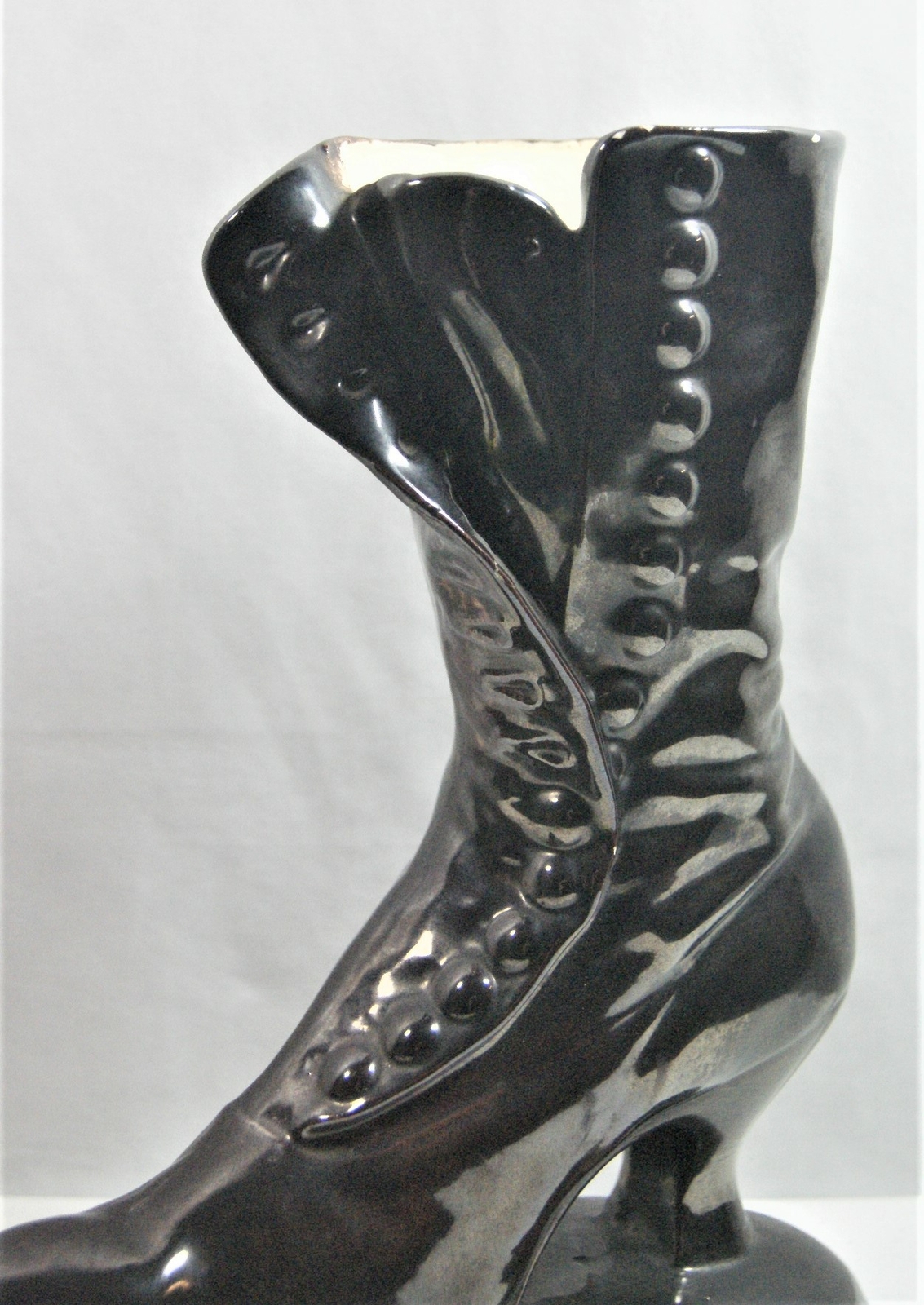 Vintage Atlantic Mold Black Victorian High Top Button Boot Planter Vase 10.5"