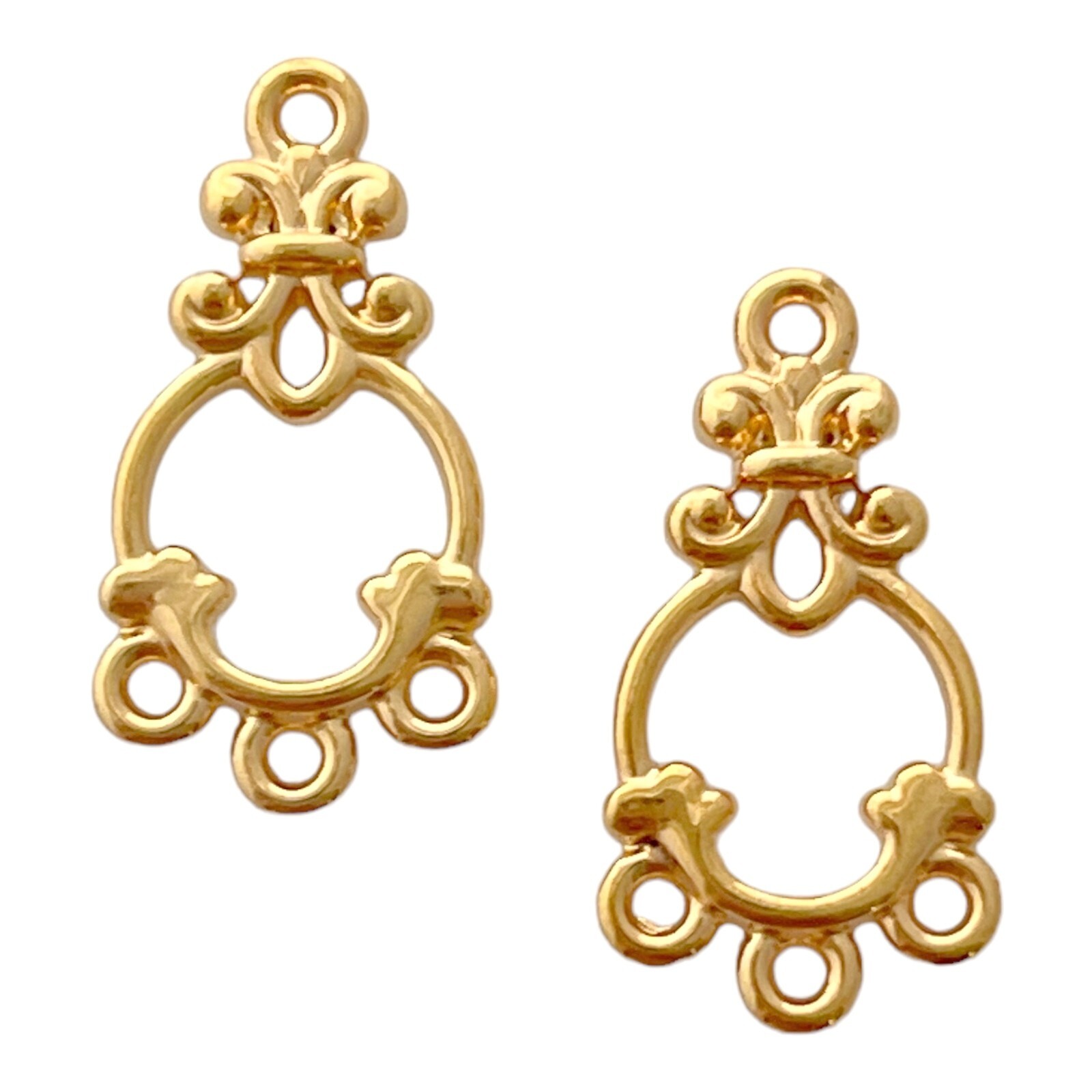 10 Gold Fancy Round Filigree Teardrop Earring Drops with Loops Bead Findings