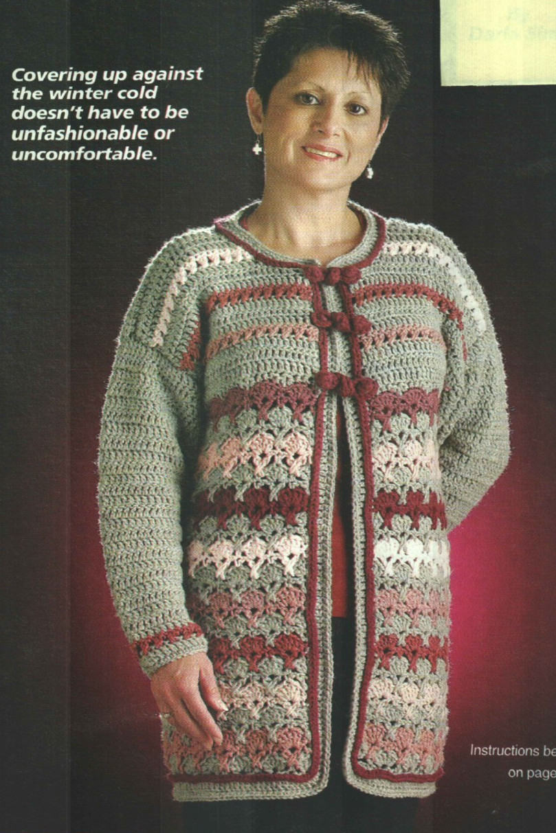 FANCY SHELL JACKET 5 SIZES WOMEN'S DIGEST SIZE CROCHET PATTERN INSTRUCTIONS