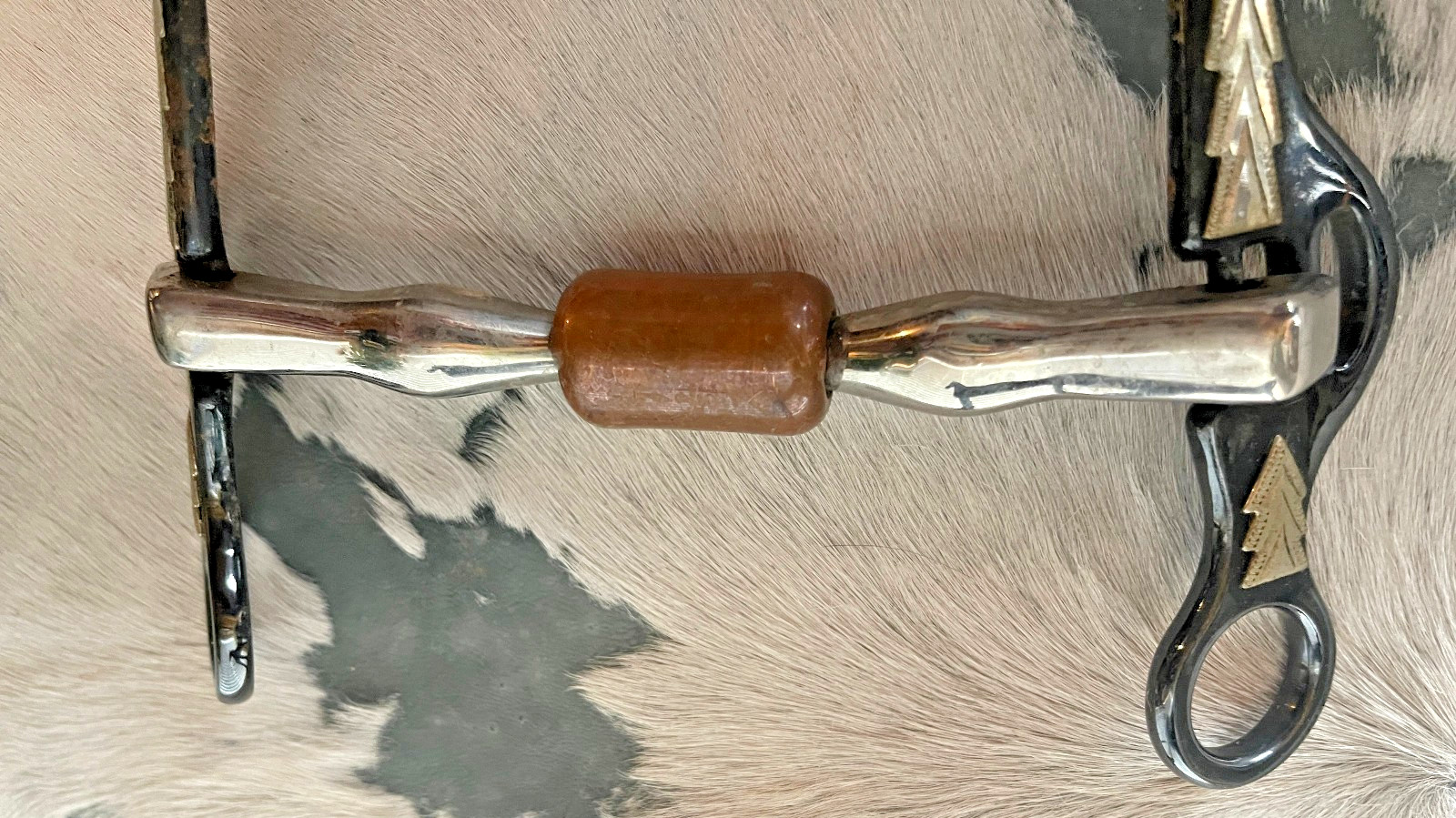 Long Shank Snaffle Bit Five and a half in Mouth Copper Roller chain Black Silver