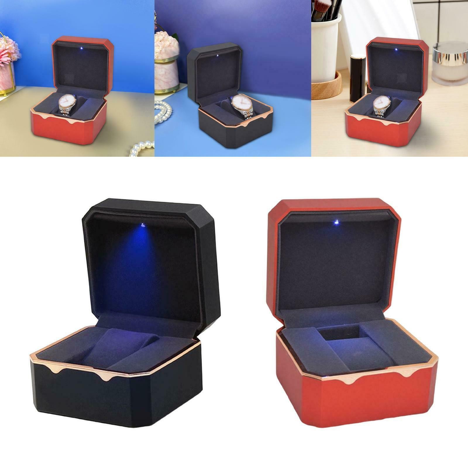 LED Light Single Watch Case Jewelry Display Storage Holder Gift Protective Box