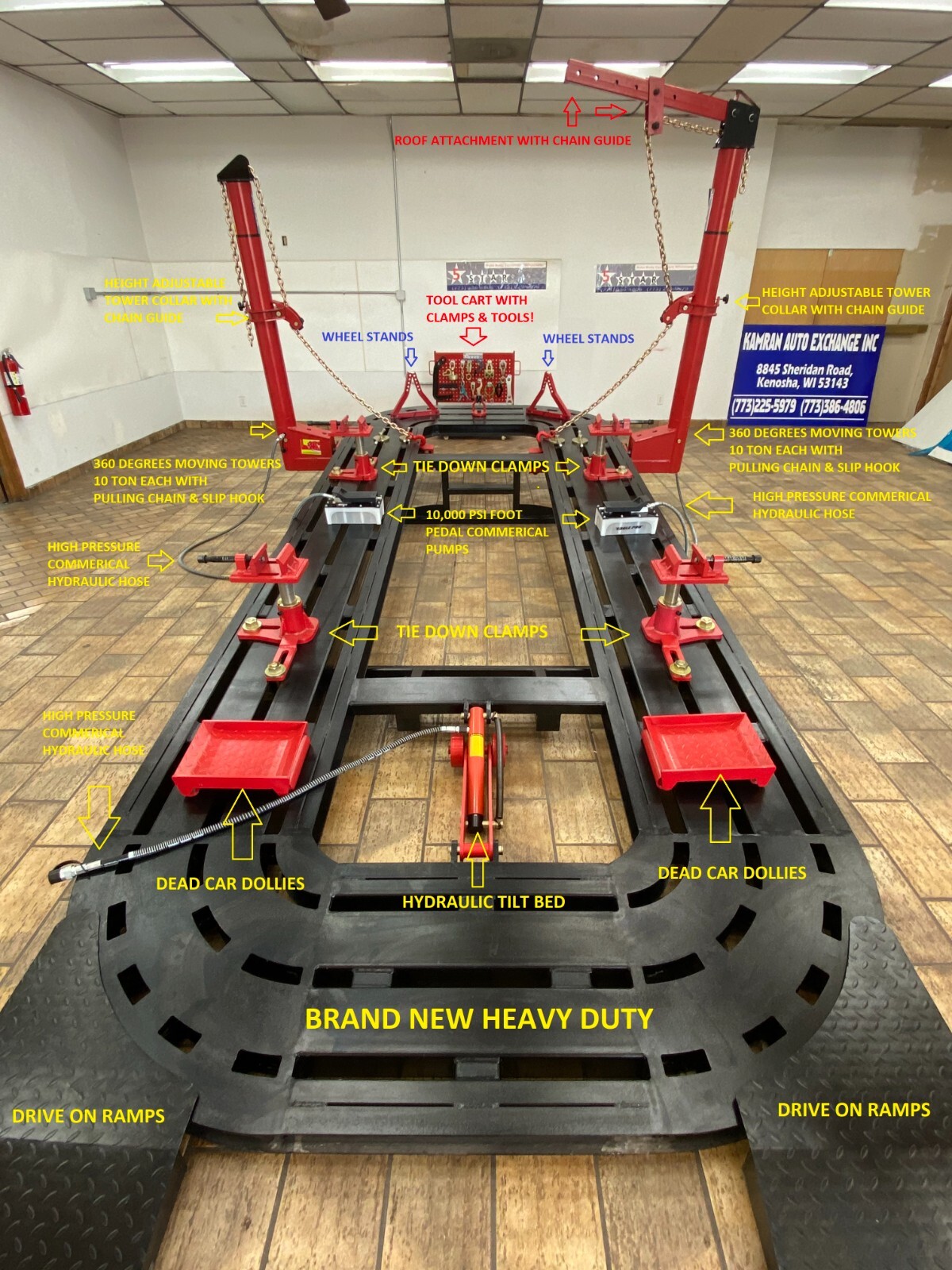 FREE SHIPPING NEW 18 FEET 2 TOWERS AUTO BODY SHOP FRAME MACHINE COMPLETE PACKAGE