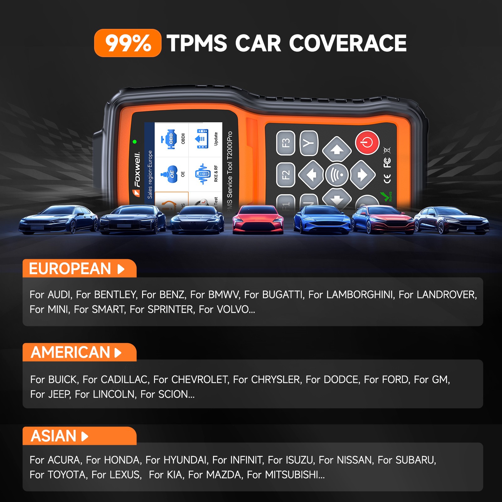 FOXWELL T2000 PRO Tire Pressure TPMS Relearn Activate Sensors Programming Tool