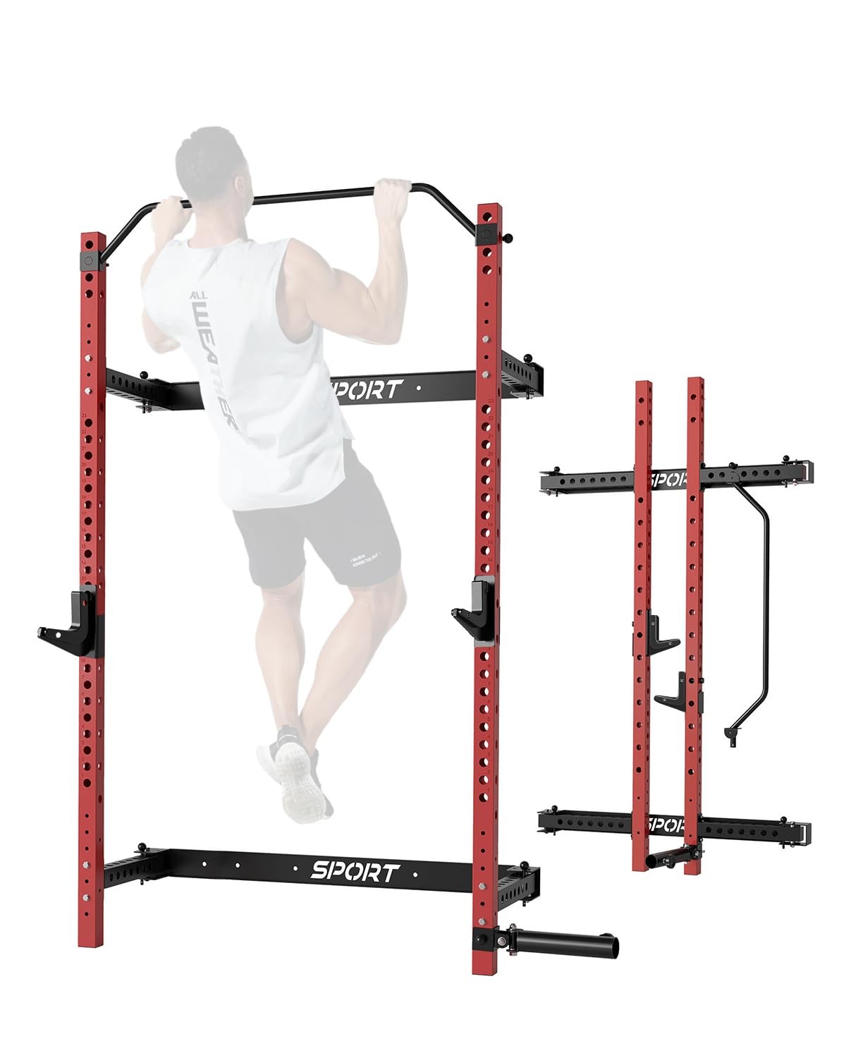 Folding Squat Rack Wall Mounted for Home Gym 1000 Pounds Capacity, 2.36" x 2.36"