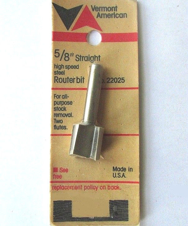5/8" STRAIGHT TWO FLUTE ROUTER BIT HSS VERMONT AMERICAN 22025 Factory Sealed