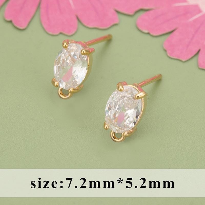 1Pair 18K Gold Plated Cubic Zirconia Oval Stud Earrings Component GCR505