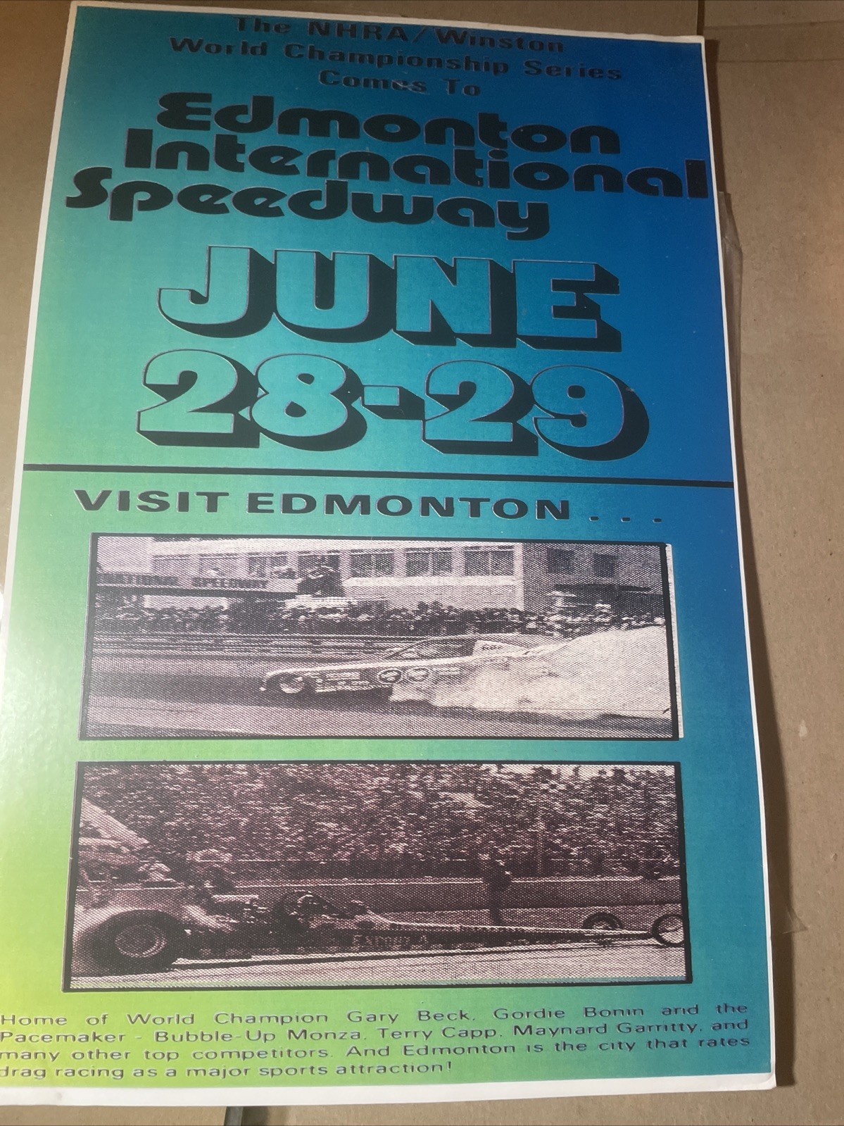Edmonton Speedway NHRA Winston World Cup drag poster 11x17”