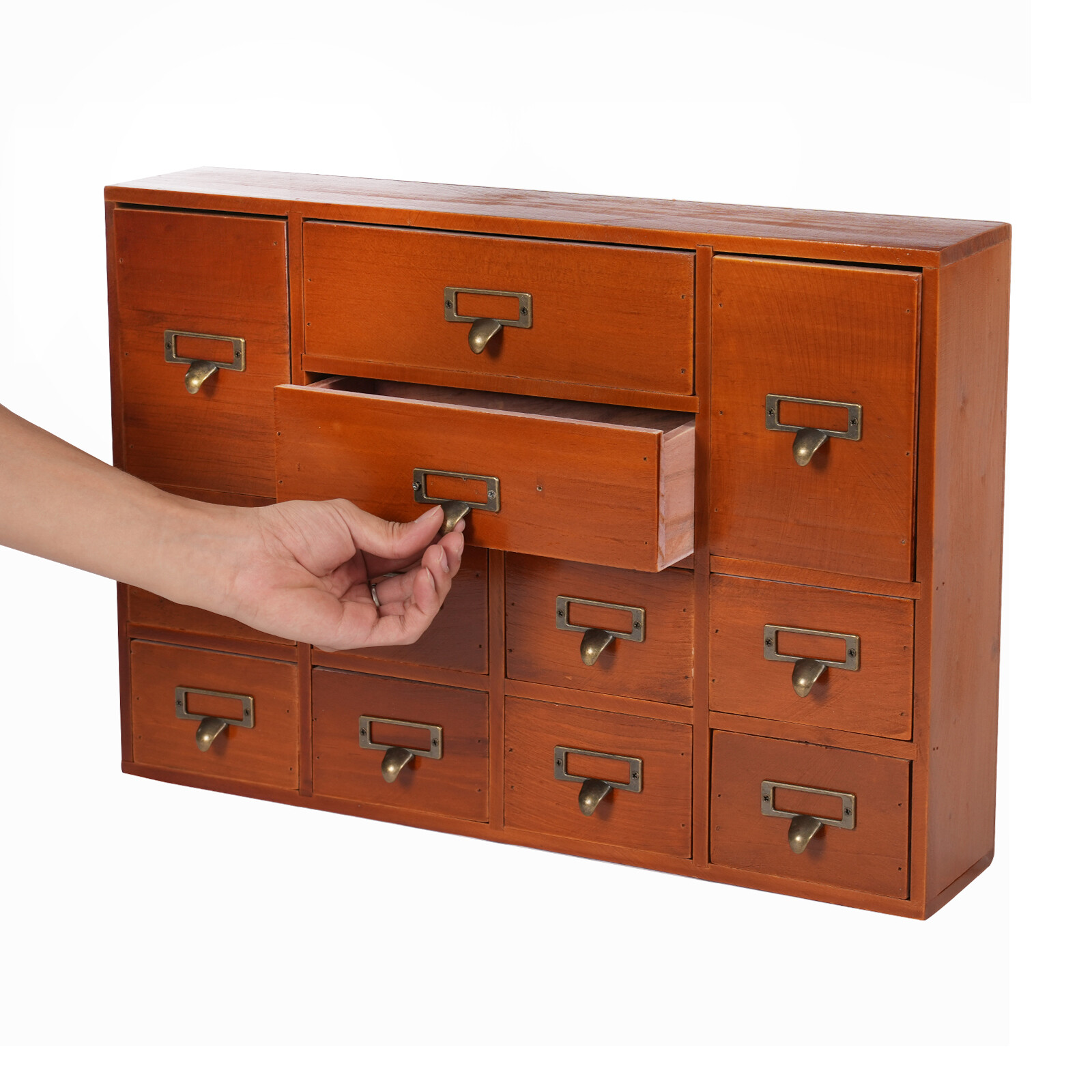 12-Drawer Wooden Desktop Organizer - Stylish Storage for Home & Office