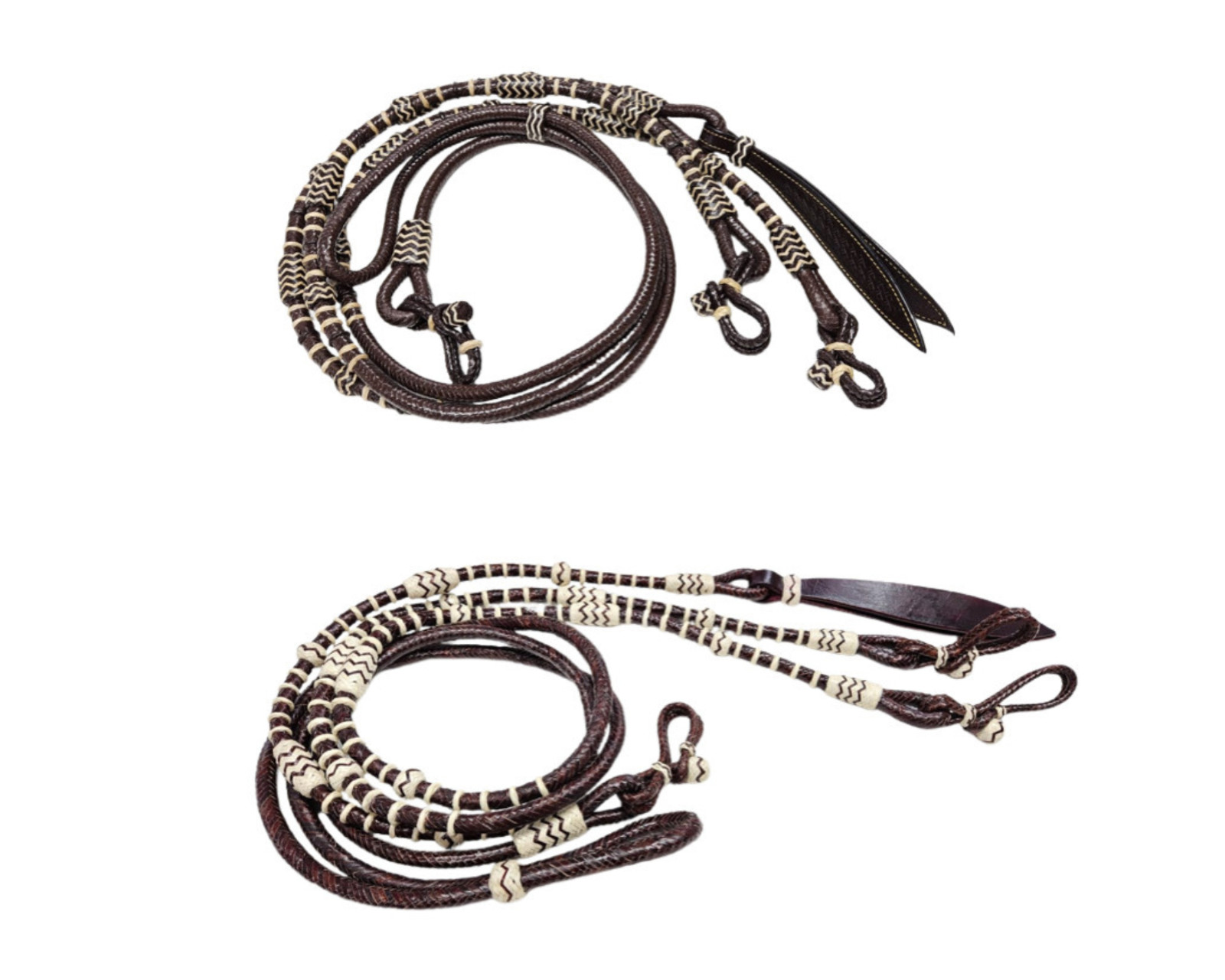Handmade Brown Rawhide Braided Romal Reins – Western Horse Tack Leather Popper