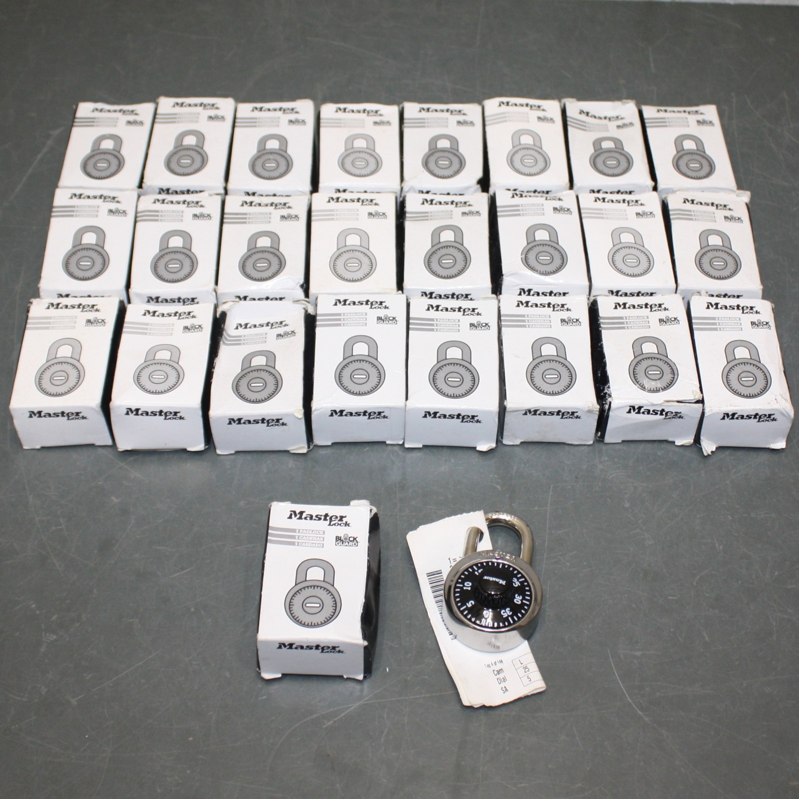 (25) Master Lock Dial Combination Padlocks 1525, Standard Shackle, SS, Black
