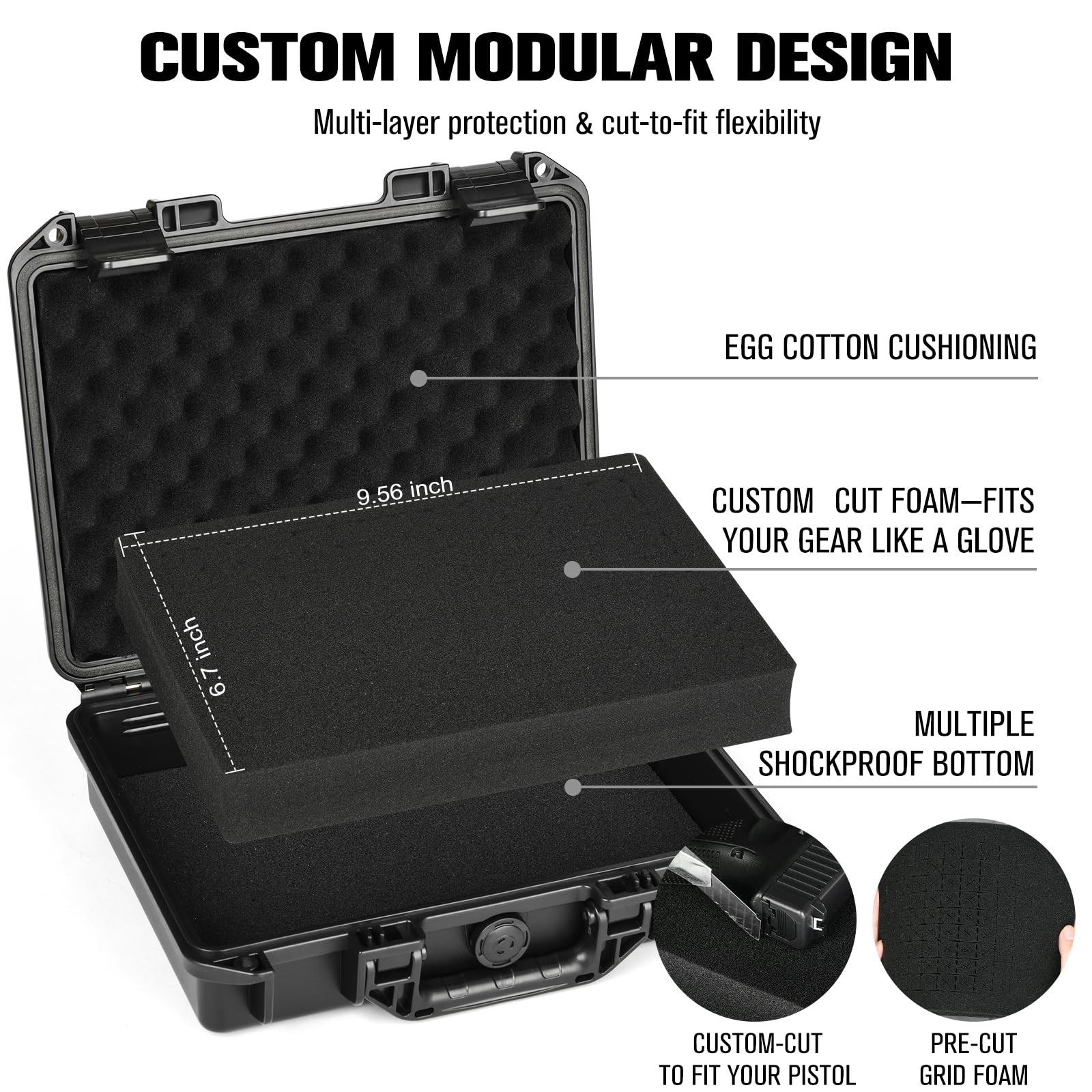 TSA Approved 9mm Pistol Case Hard Shell Waterproof Shockproof Gun Case