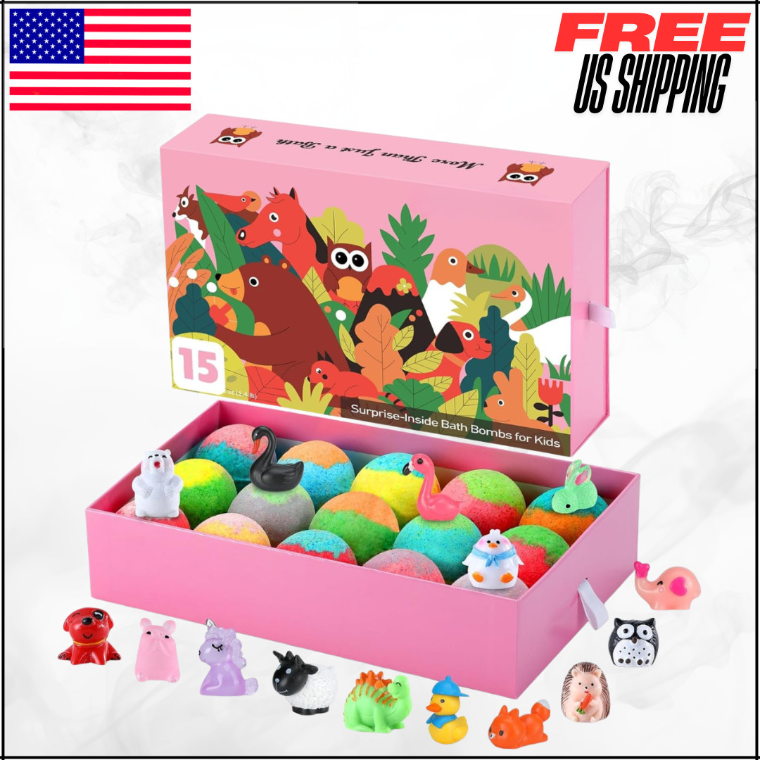Jungle Adventure Bath Bombs Scented Fizzy Surprise Land Animal Toys Gift 15PK