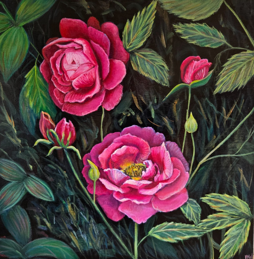 Rosehip Rose Acrylic Painting Original Art FLORAL Artwork Painting FLORAL Art