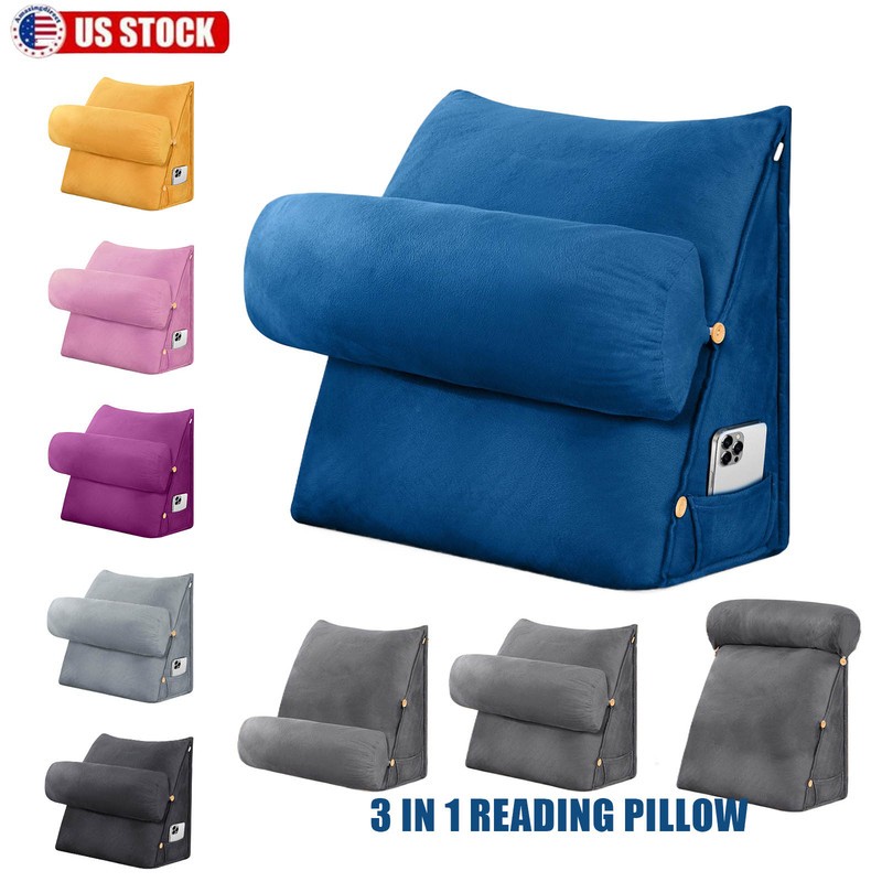 3 in 1 Reading Pillow w/ Neck Pillow Sofa Backrest Wedge Cushion For Bed Sofa