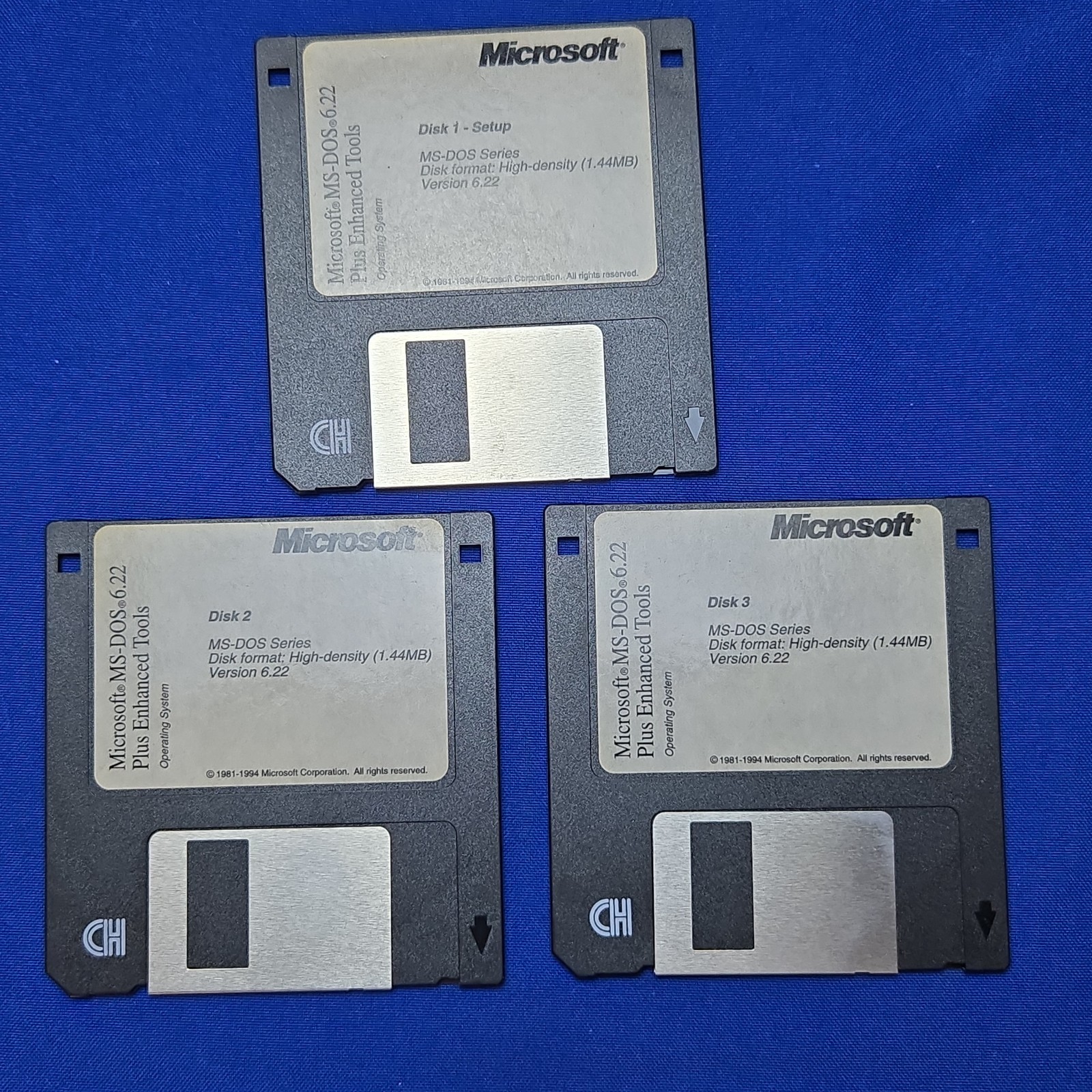 Microsoft MS-DOS 6.22 Plus Enhanced Tools 3.5” Floppy Disks 1-3