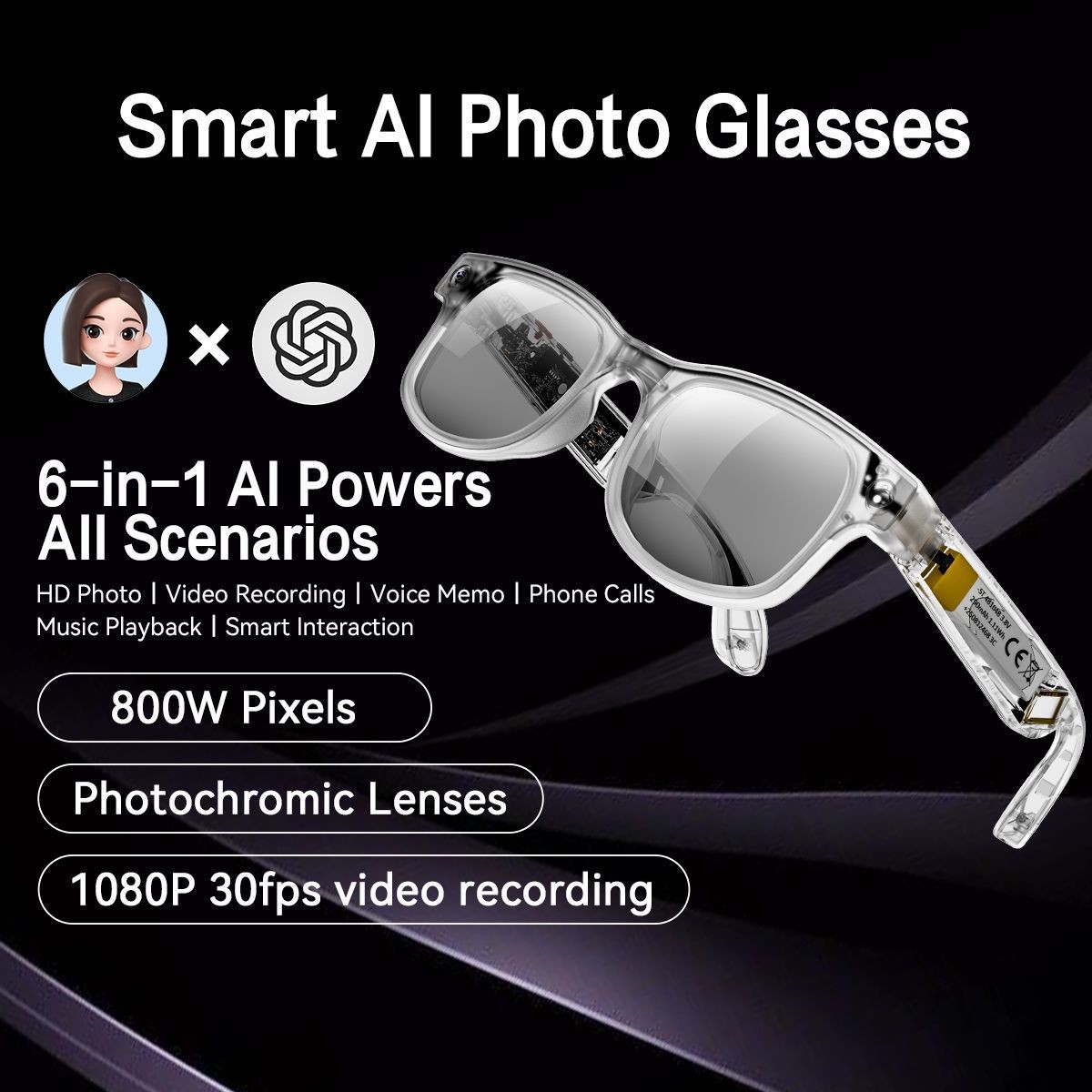 G2 6 IN 1 Smart Glasses /Photography /AI Glasses /Video Recording /Translation