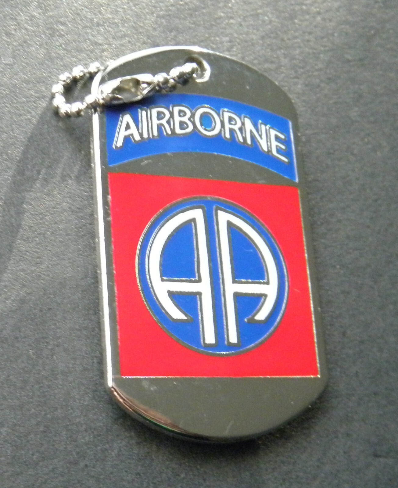 ARMY 82ND AIRBORNE DIVISION DOGTAG DOG TAG LAPEL PIN BADGE 1.5 X 5/8 INCHES